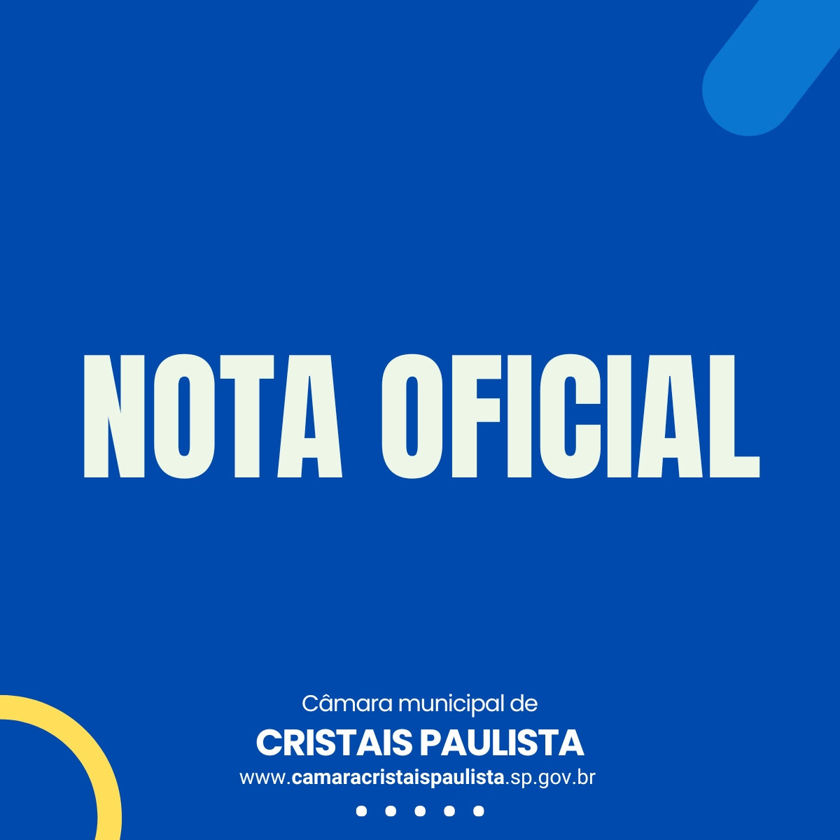 Leia mais sobre o artigo NOTA OFICIAL – CÂMARA MUNICIPAL DE CRISTAIS PAULISTA