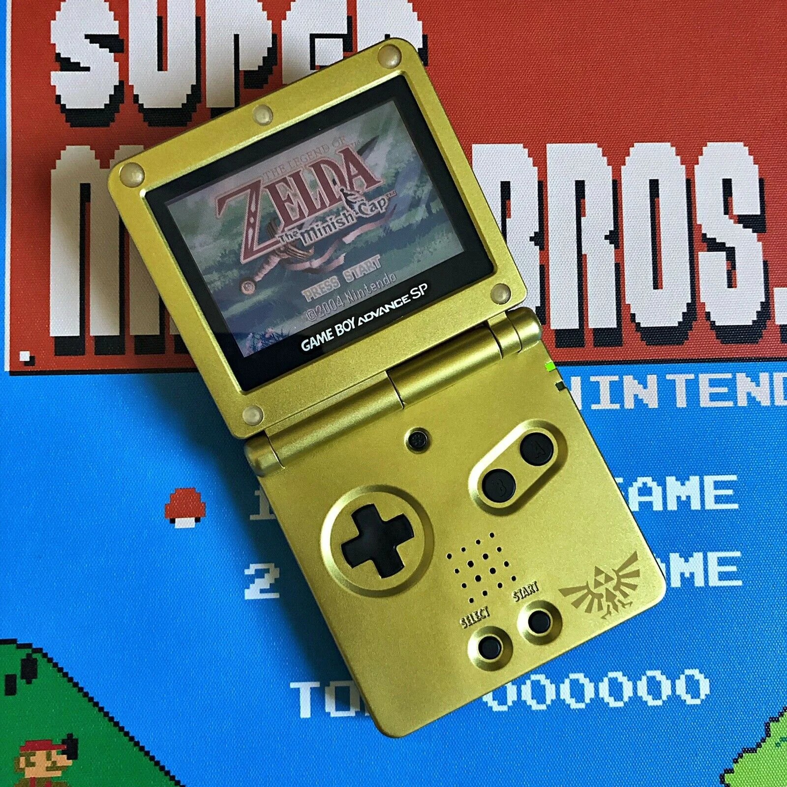 Gameboy Advance SP Zelda Gold Triforce Edition AGS-001 Refurbished + Charger