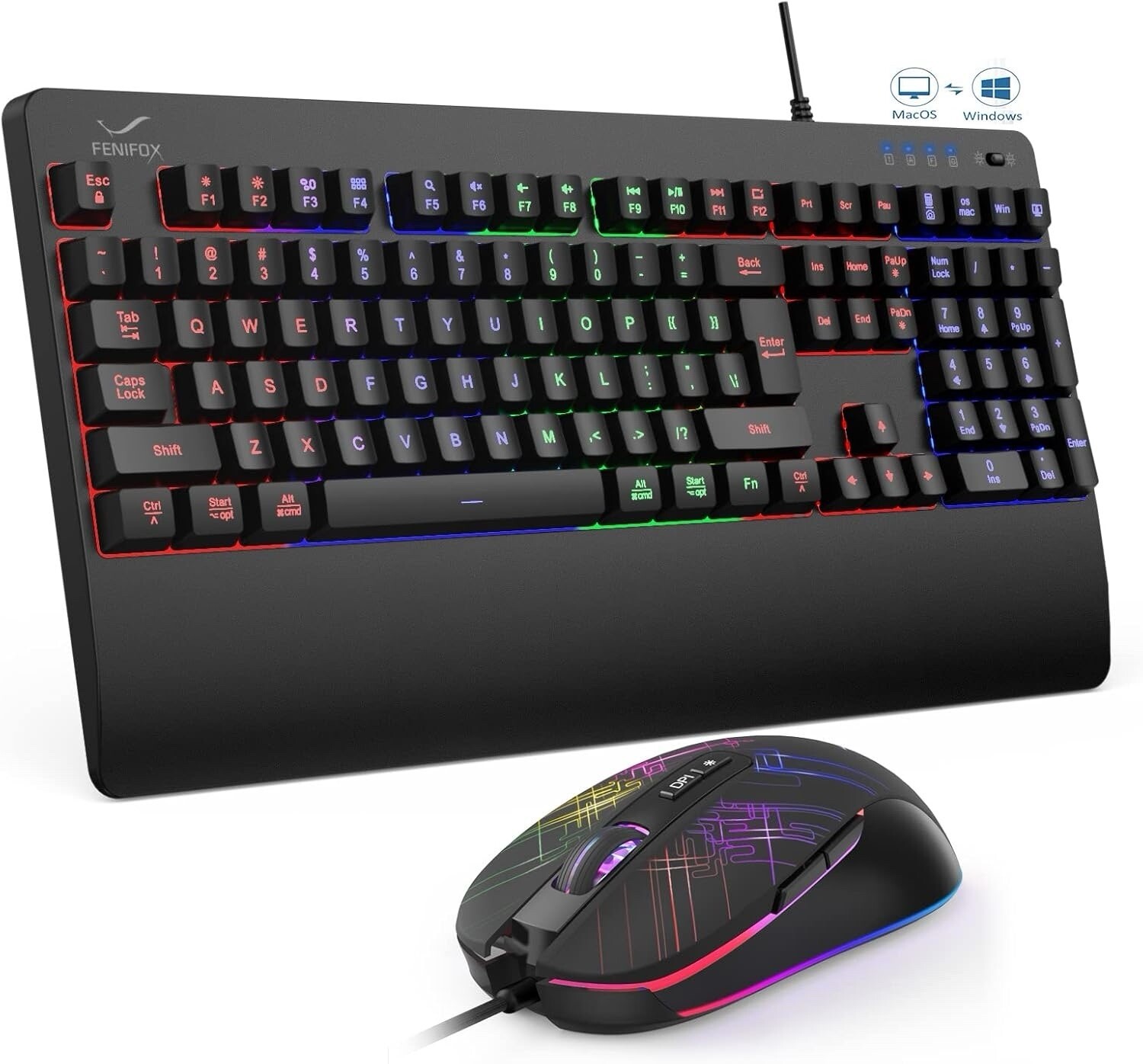 Gaming Keyboard and Mouse for Mac PC PS5 PS4 Xbox One Gamers RGB Backlit LED BK
