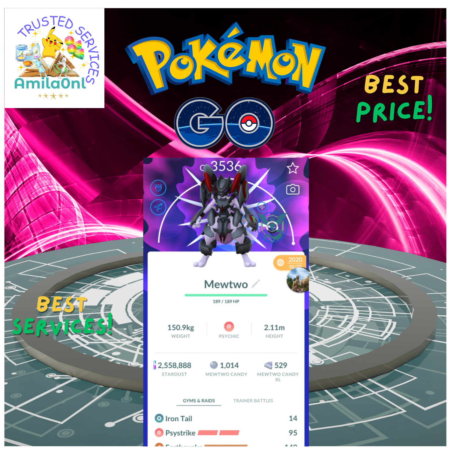 Pokémon – Mewtwo Armored – Lv 50 3Movesets-Tra/De 20k or 1 mil stardusts