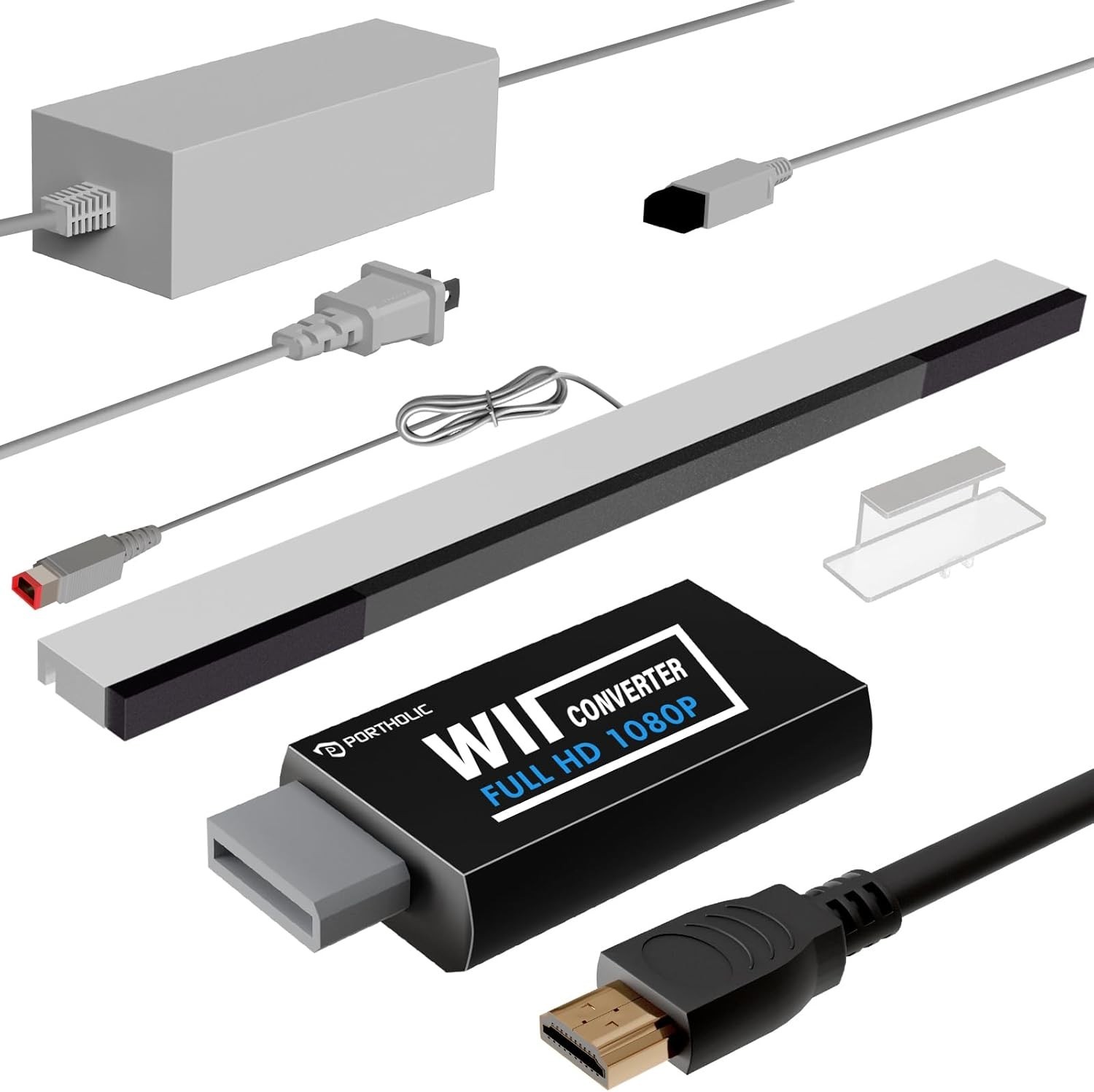 4 in 1 Wii Replacement Cables Set, Wii AC Power Adapter + Wii to Hdmi Converter+