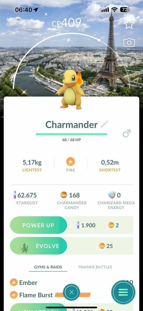 Pokémon go❀❀Shiny Charmander—Paris Backgrounds—TR❀DE 20K OR PTC