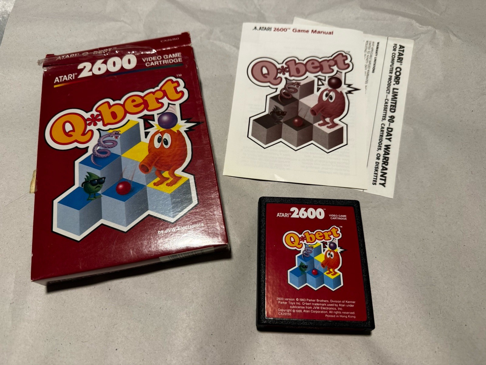 1988 Q*bert Atari 2600 Complete CIB In Box With Manual & Warranty Card