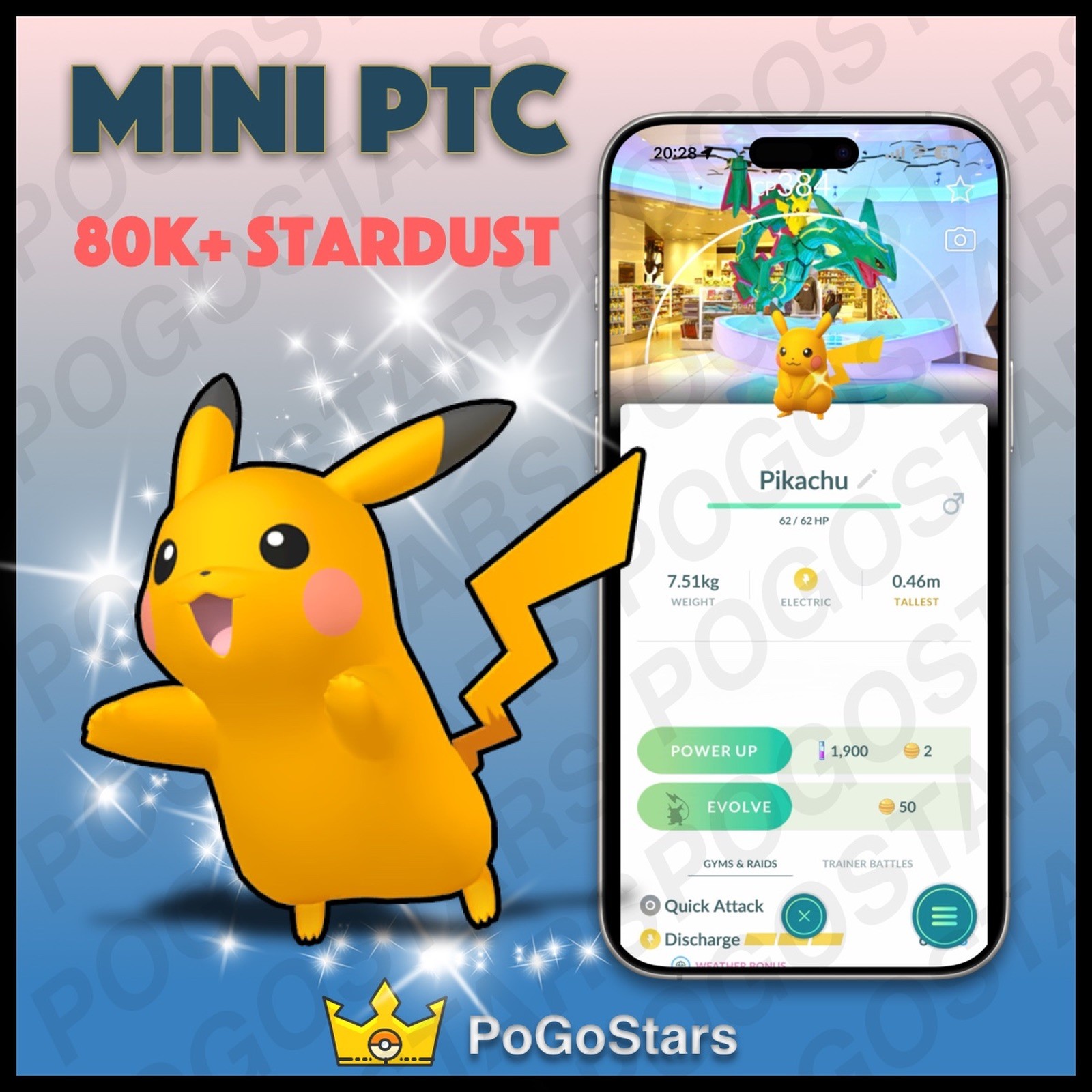 Pokémon PTC GO – Shiny Pikachu – Pokemon Center Skytree Town✨Special Background✨