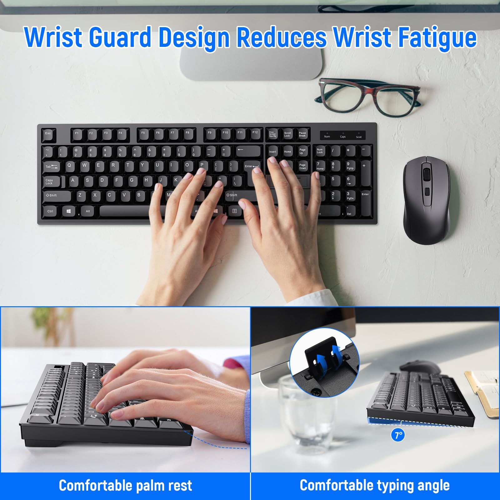 Wireless Keyboard and Mouse Combo-Full Size QWERTY Layout 2.4G Stereo black