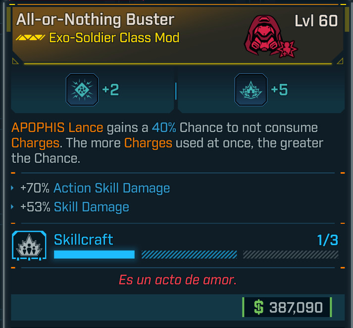 Borderlands 4⭐ALL OR NOTHING BUSTER CLASS MOD⭐5 PER MY LAST⭐SKILL DAMAGE