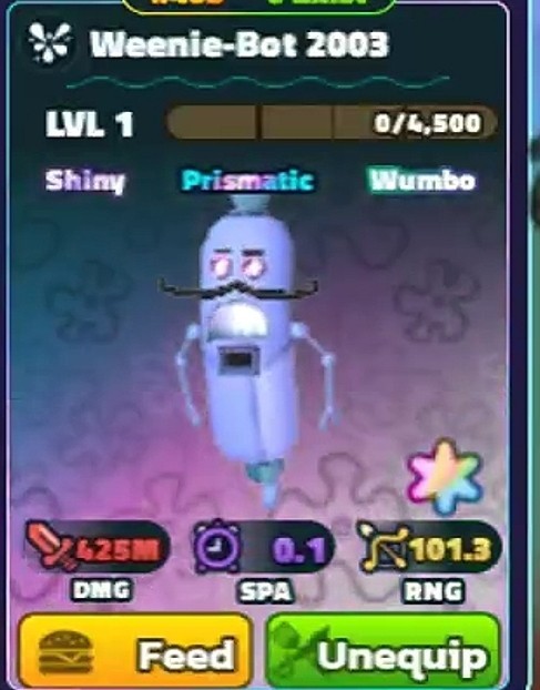 WEENIE BOT 2003 ✨ SW ✨🌟 SS 🌟 PRISMATIC UNIT – SpongeBob Tower Defense SBTD