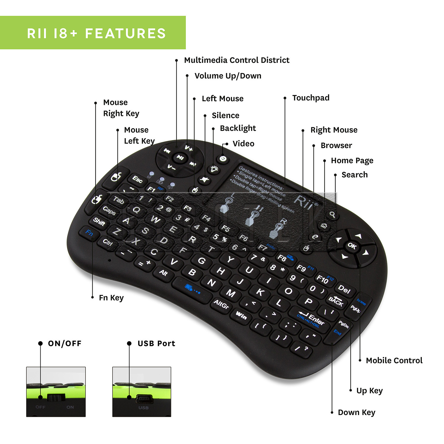 NEW Rii i8+ 2.4GHz Mini Wireless Backlit Keyboard w/ Mouse PC Smart TV