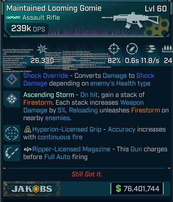 Borderlands 4 • MODDED PEARL AR • Looming Gomie • Lvl 60 • 239k DPS • PS PC XBOX