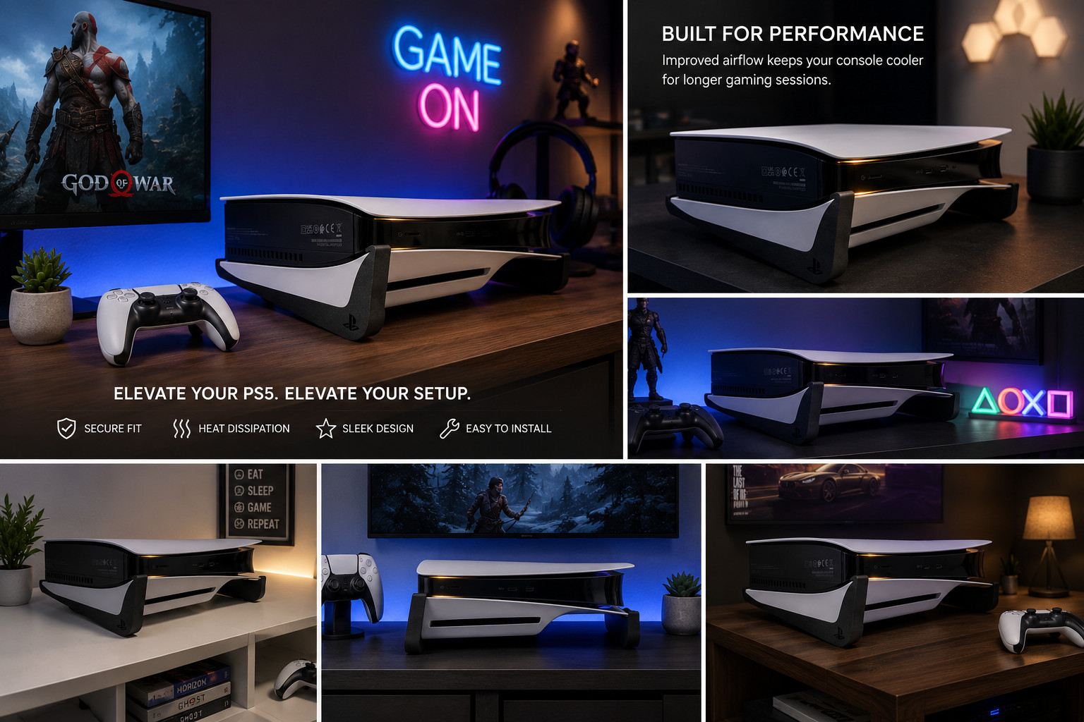 PS5 Horizontal Stand Disc Edition Console Holder Black Stable Base