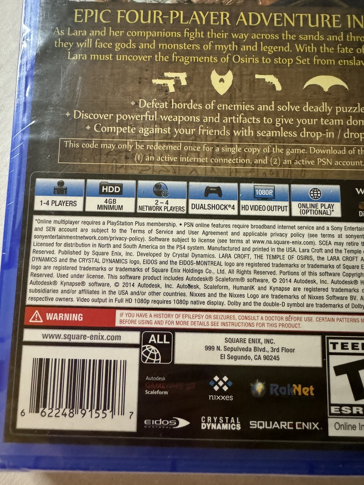 Lara Croft and the Temple of Osiris Code PlayStation 4 PS4 (No Disc) Action