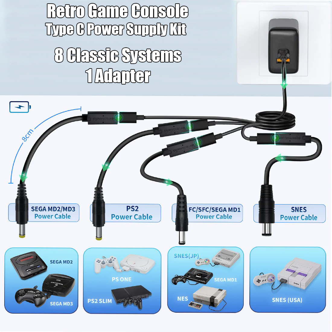 Retro Game Console Type C Power Supply Kit 8/16/32/128bit Consoles – Universal