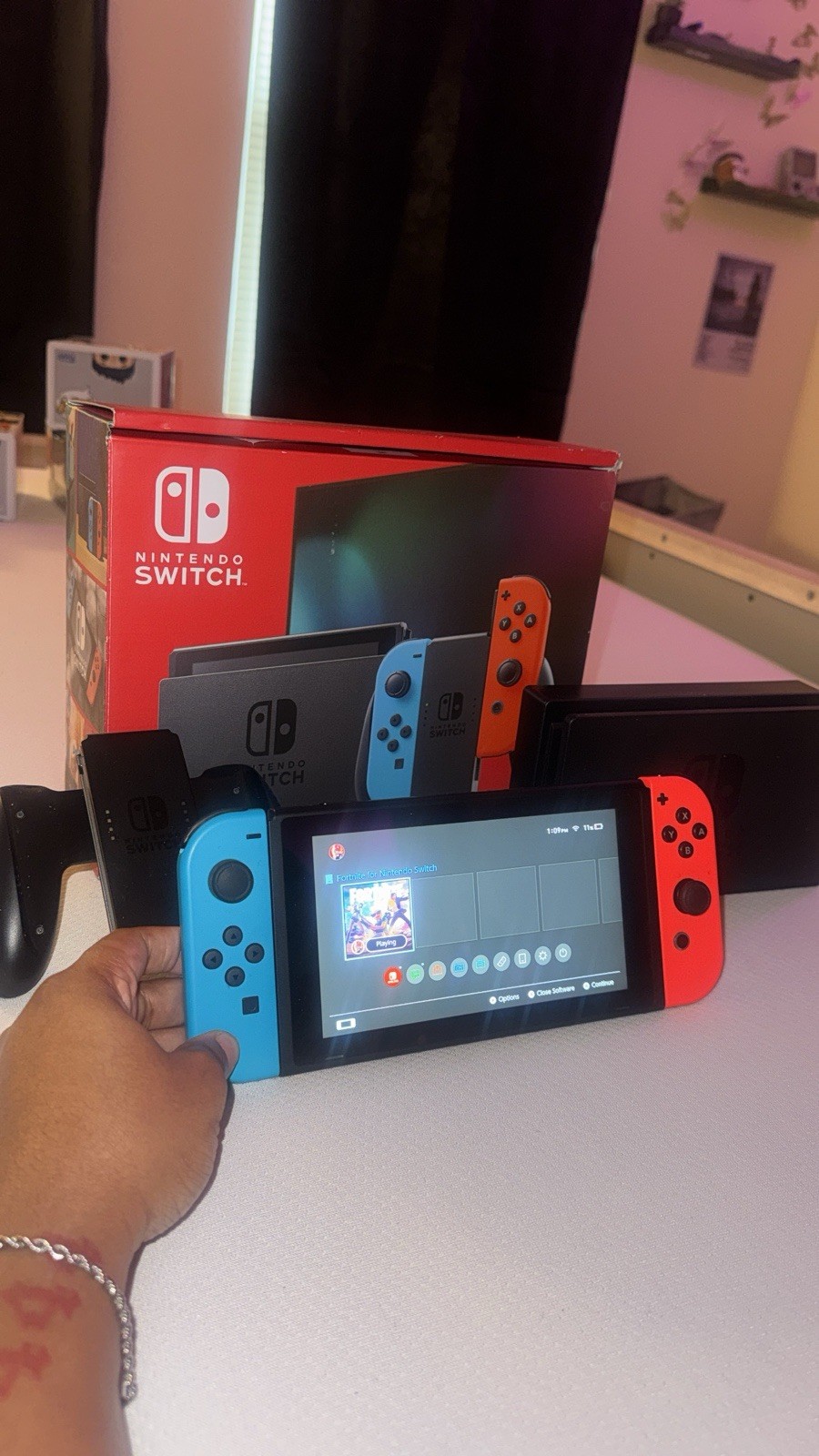 Nintendo Switch HAC-001 32GB Console Neon Red/Blue Joy-Con w/ Dock & Box