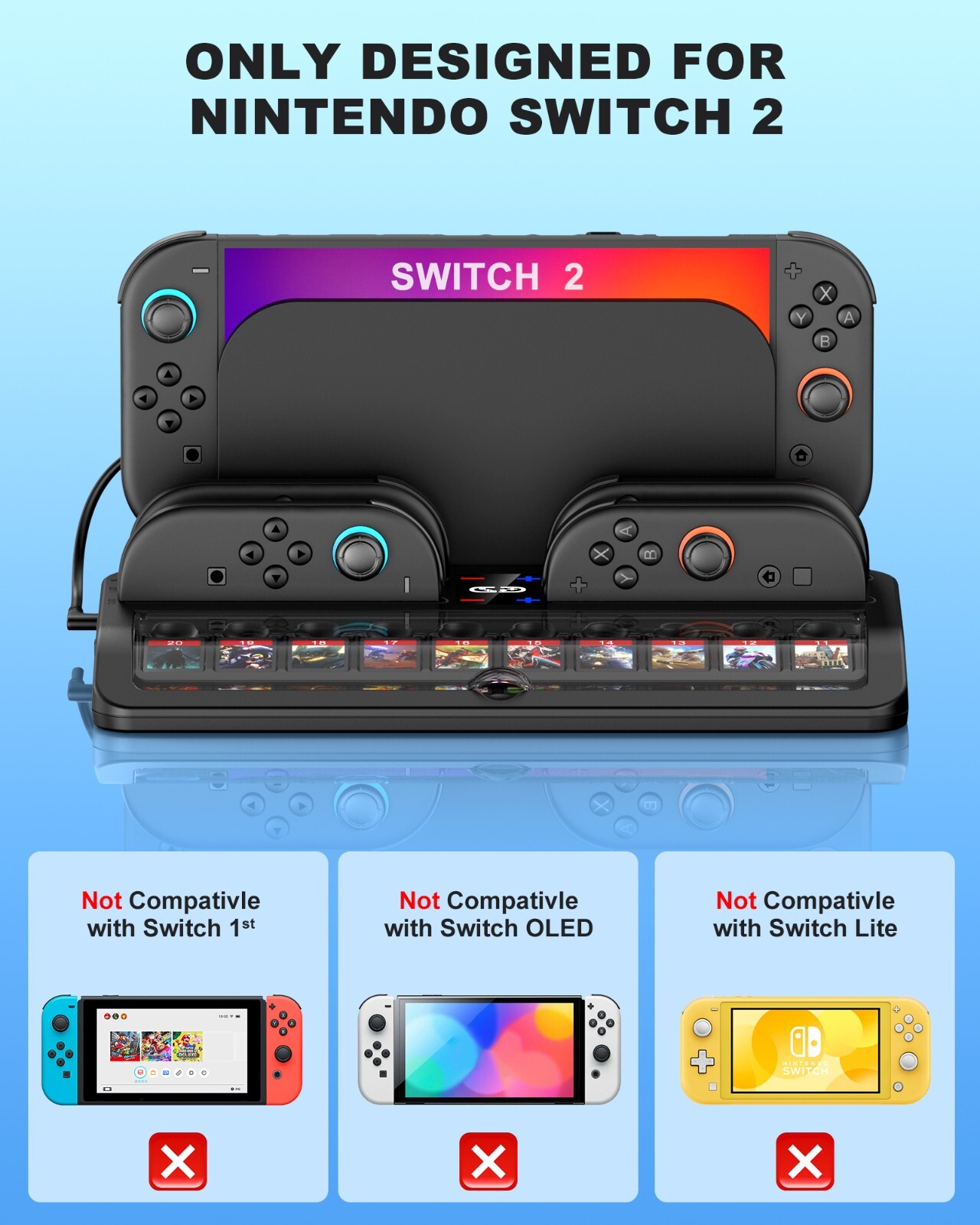 4-In-1 Fast Charging Dock Switch 2 Organizer Base Holds Switch 2 Dock