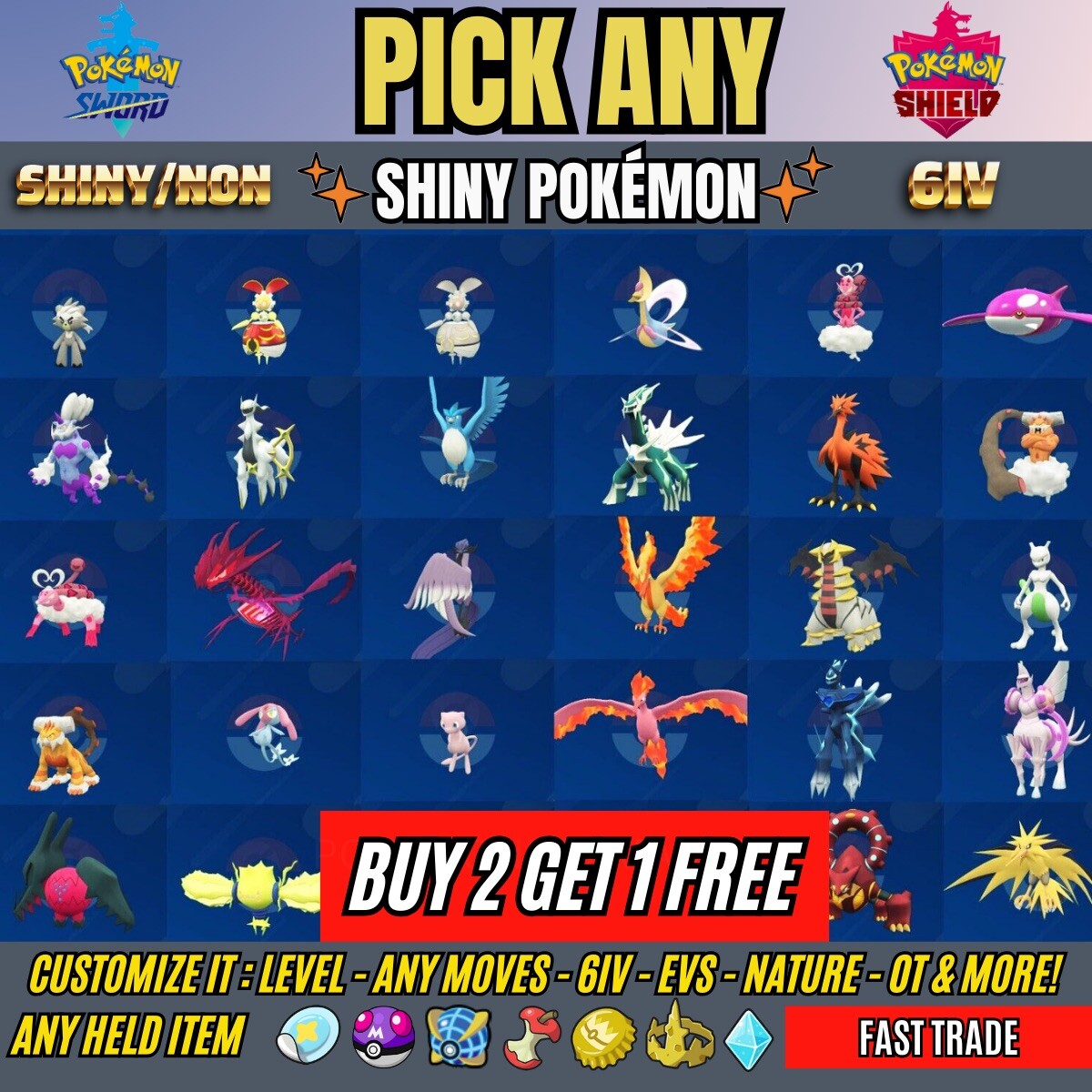 Pokemon Sword And Shield – ✨Ultra Shiny Pokemon ✨6IV, Max EVs,Any Held Item.