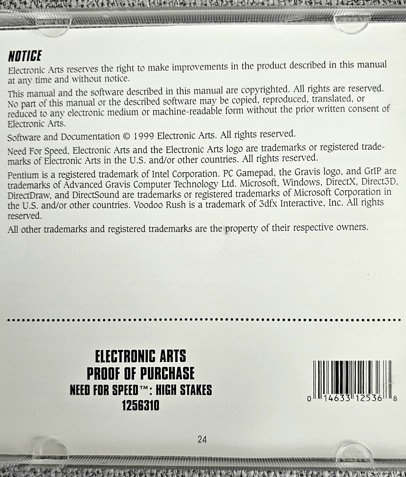 1999 Electronic Arts NEED FOR SPEED: HIGH STAKES Complete With Manual PC Game