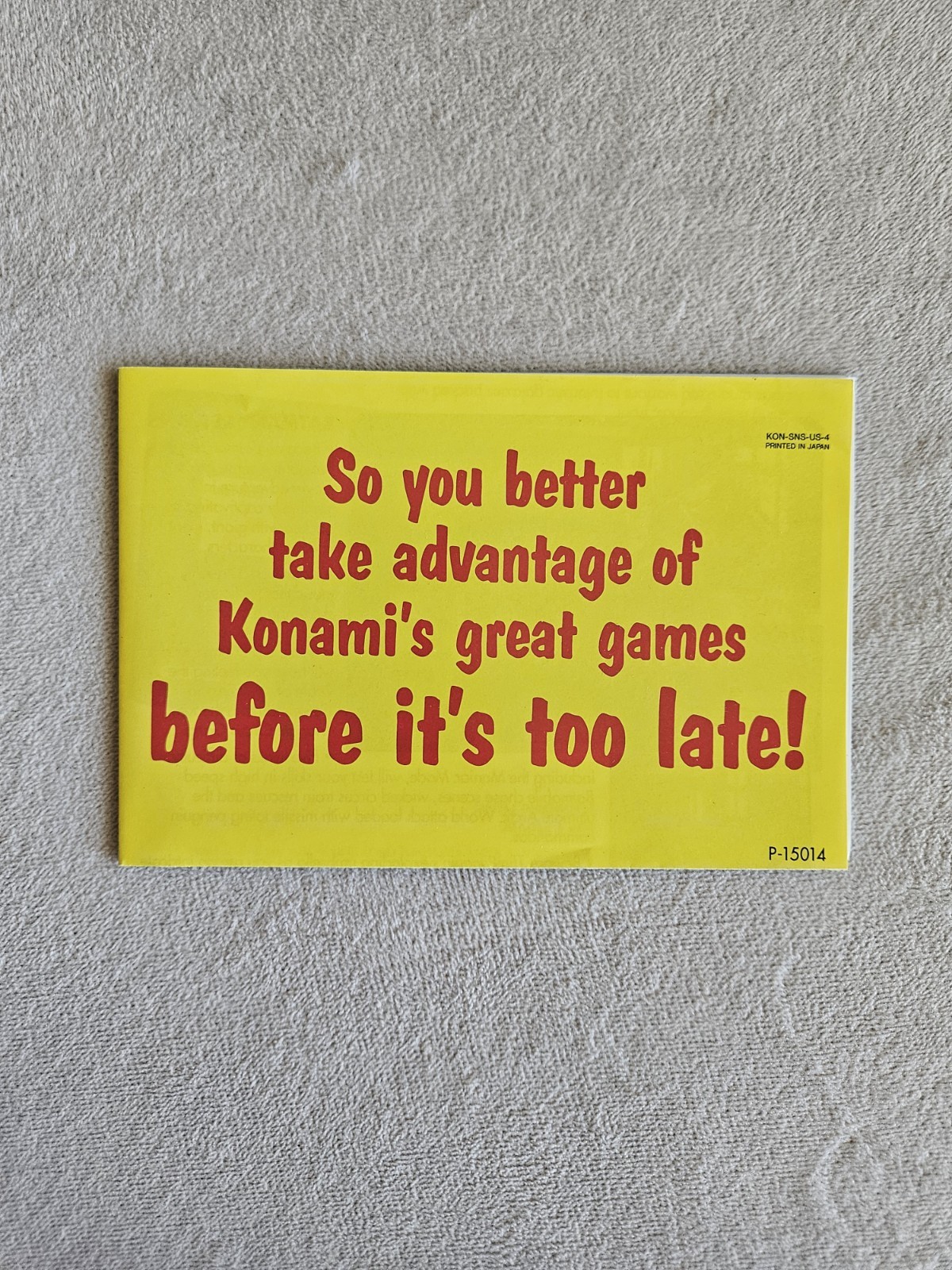 KONAMI KON-SNS-US-4 SO YOU BETTER TAKE ADVANTAGE SNES SUPER NINTENDO INSERT