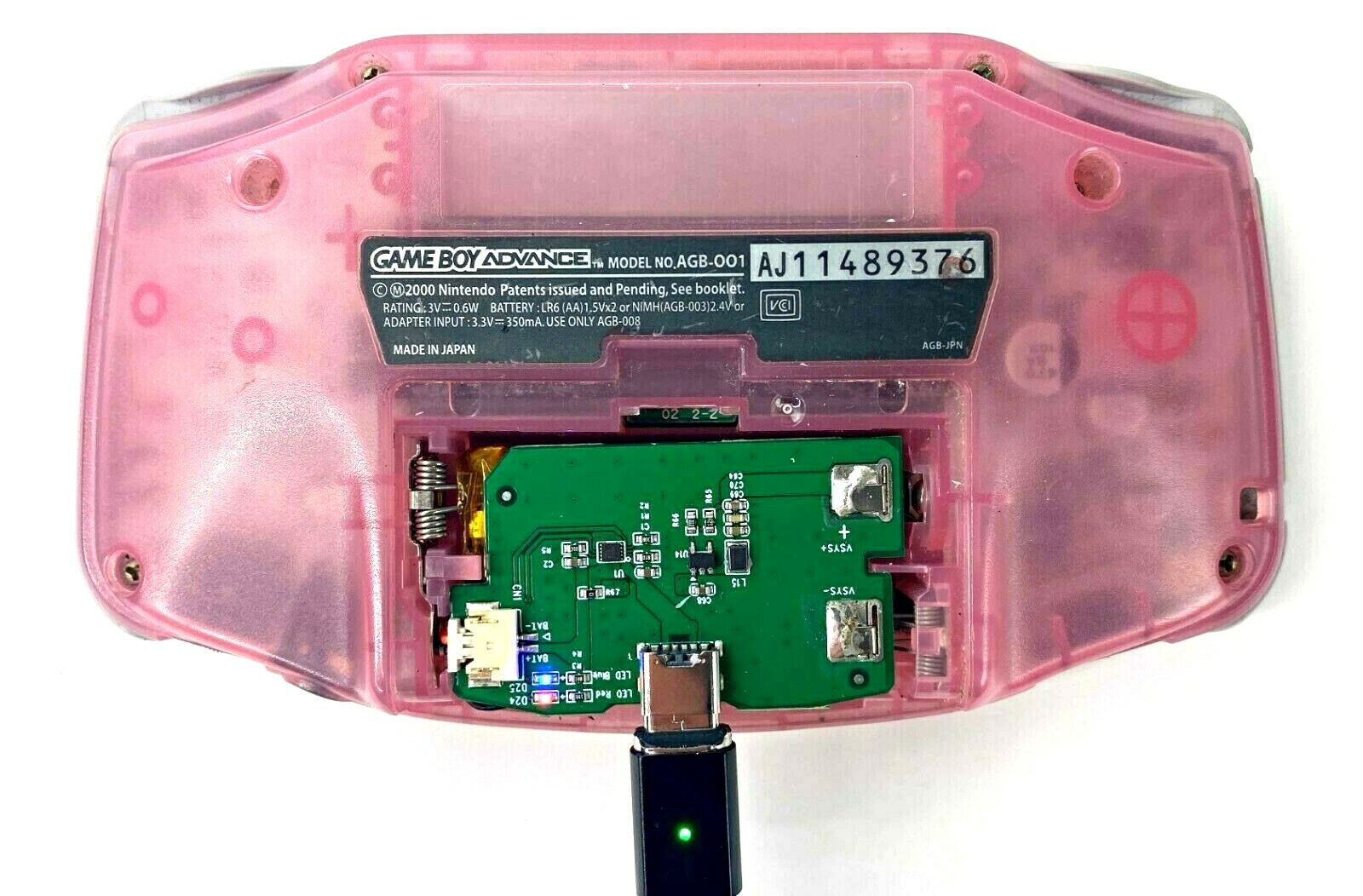 Gameboy Advance Rechargeable Battery Mod 1500mAh Li-ion USB-C for Game Boy GBA