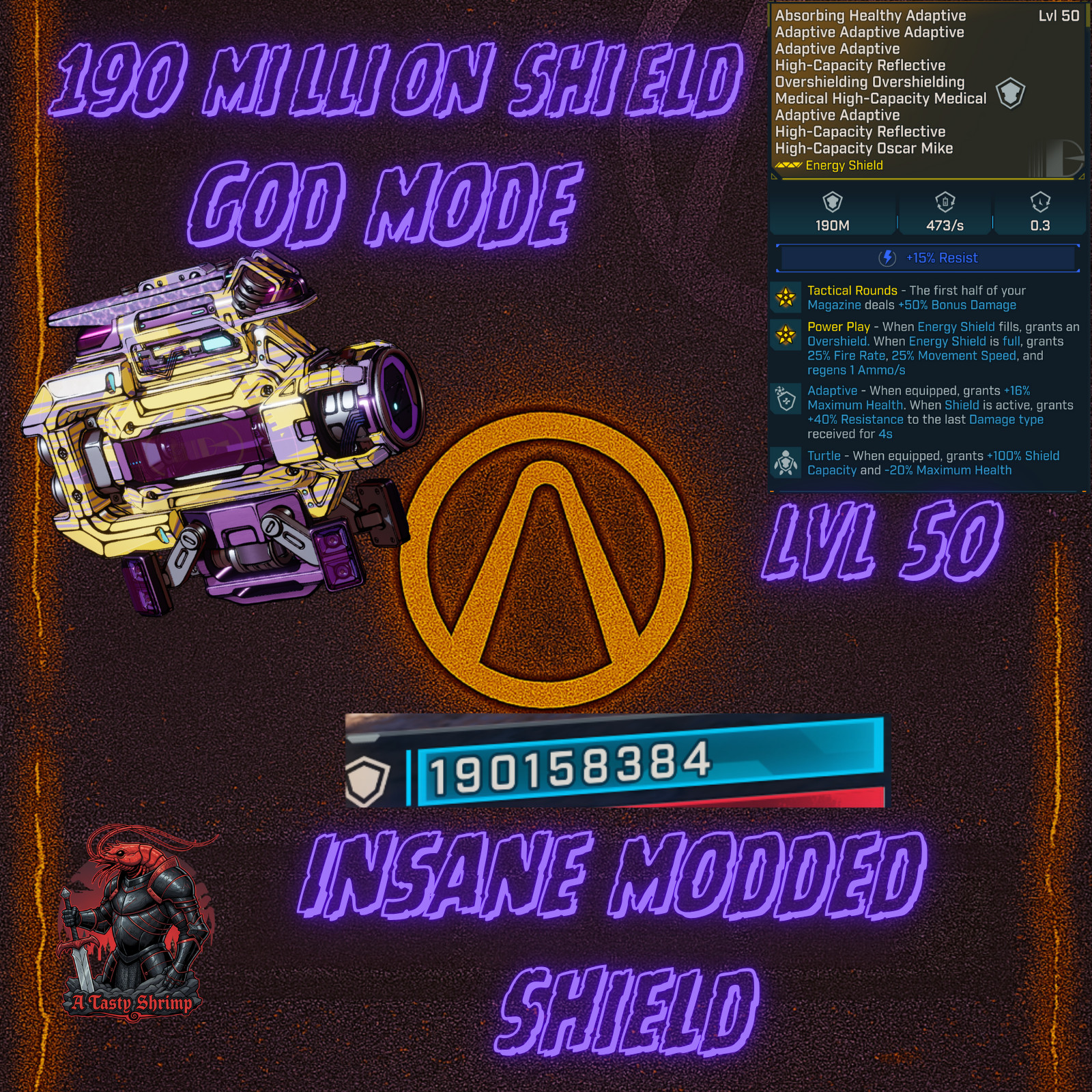 Borderlands 4 Modded Shield 190Million Capacity Modded Shield GodMode PCXboxPS5