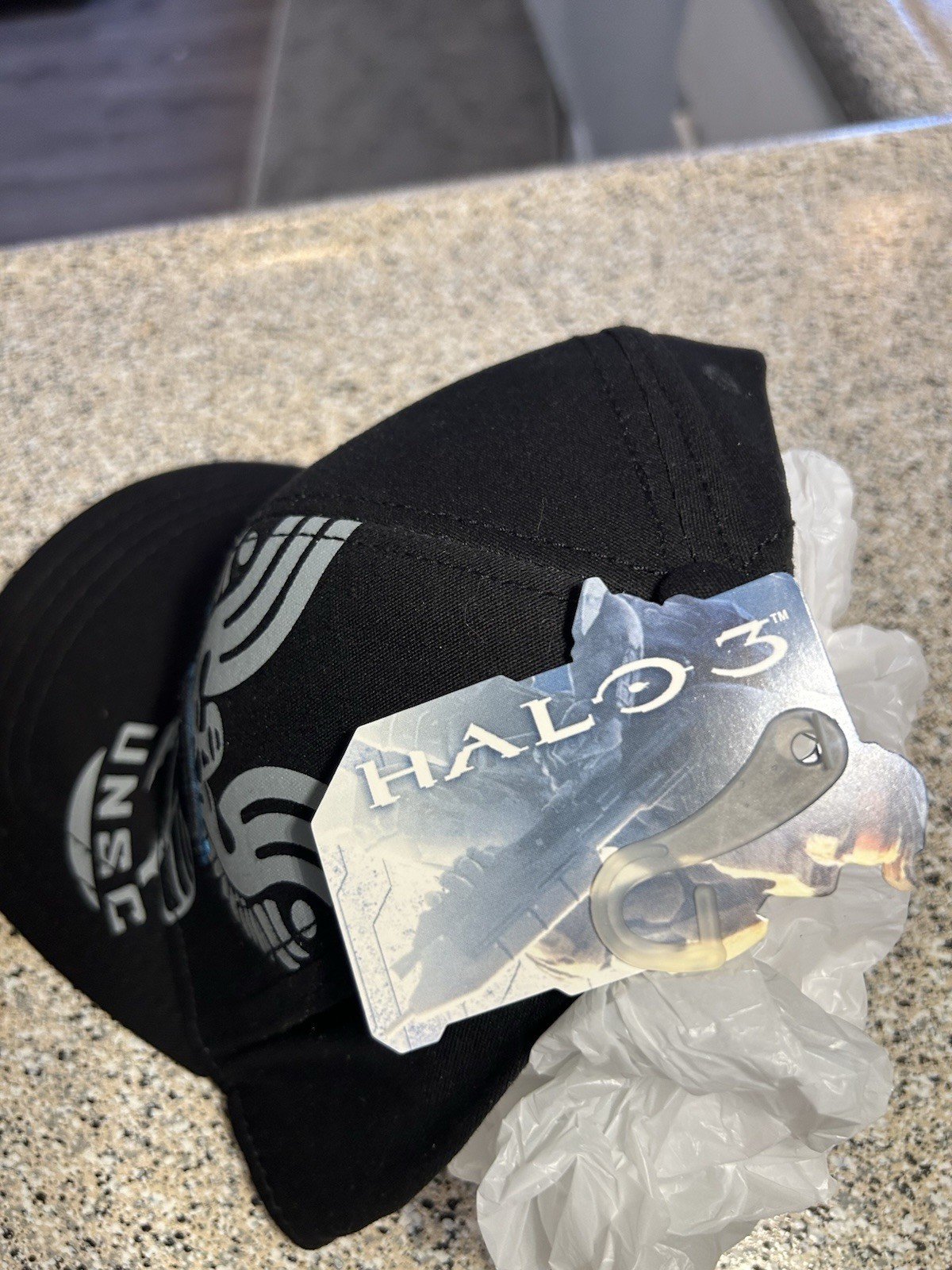 Halo 3 UNSC Hat Black Adult OS A-Flex Stretch Microsoft 2009 New With Tags