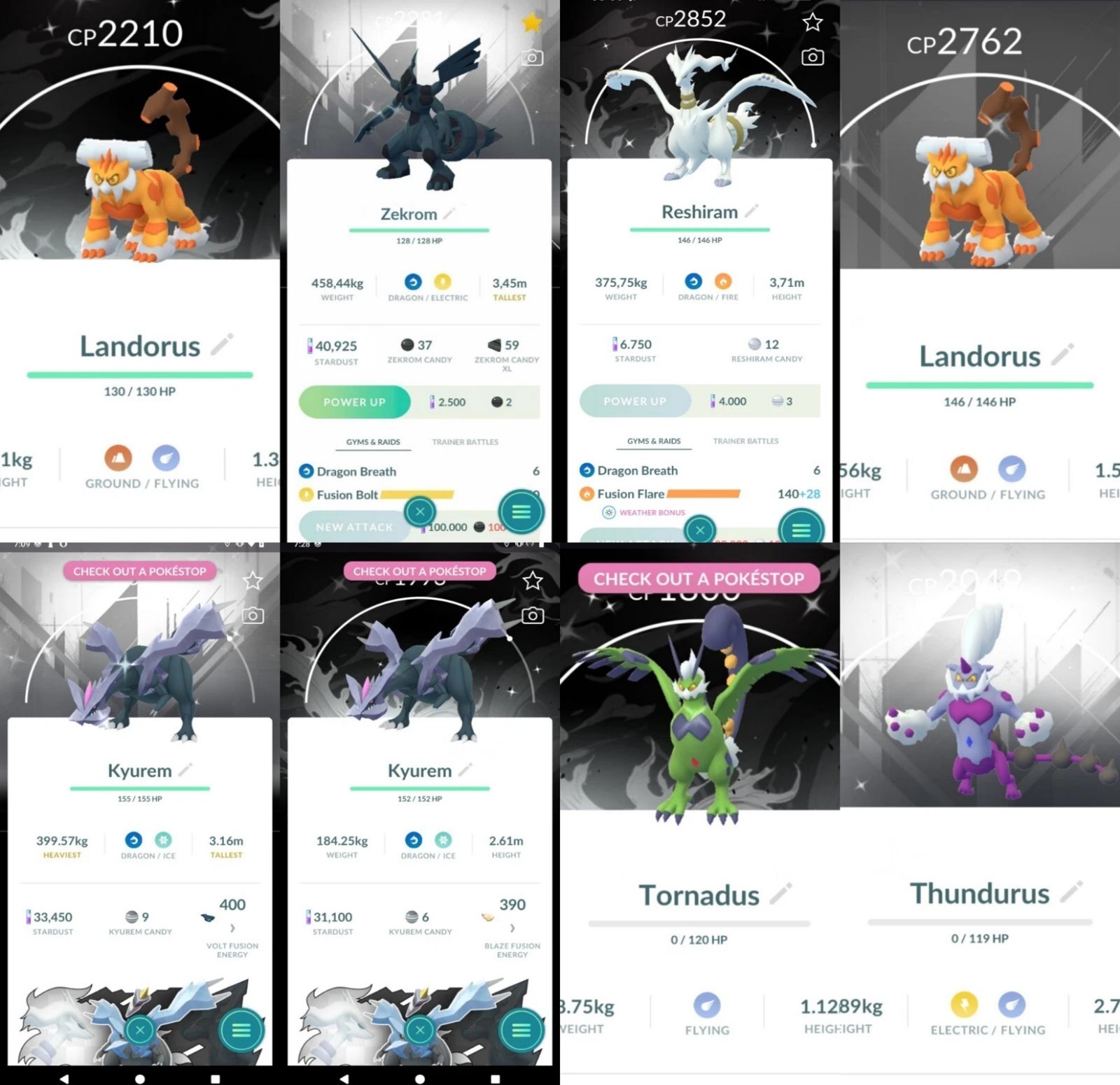 Shiny Tornadus Thundurus Landorus Kyurem Reshiram Black White Background – PTCs
