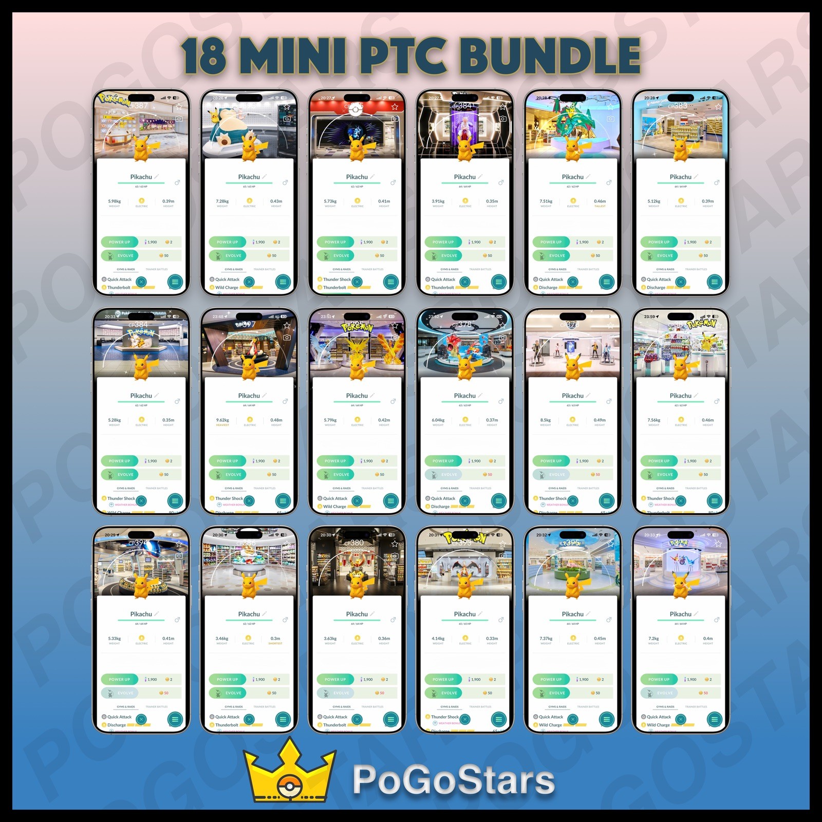 Pokémon PTC GO – Shiny Pikachu – Pokemon Center X18 Bundle✨Special Background✨