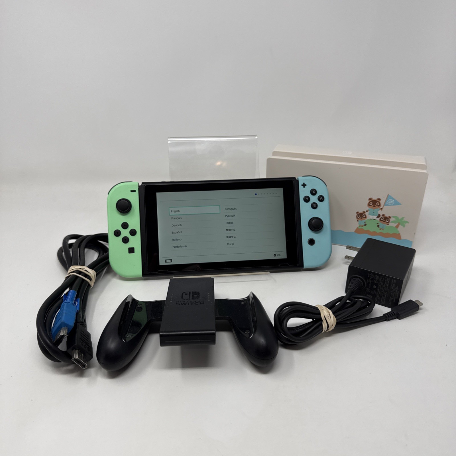 Nintendo Switch System Animal Crossing Edition W/ Charger And Matching Dock
