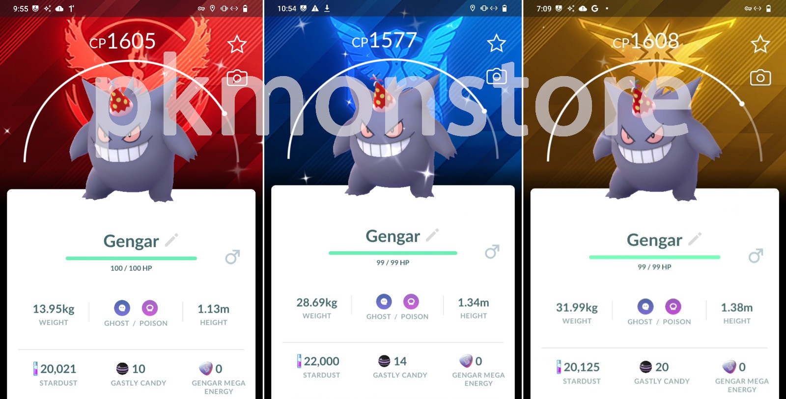 Shiny Gengar party hat team Instinct Valor Mystic background – PTCs 0r Trade
