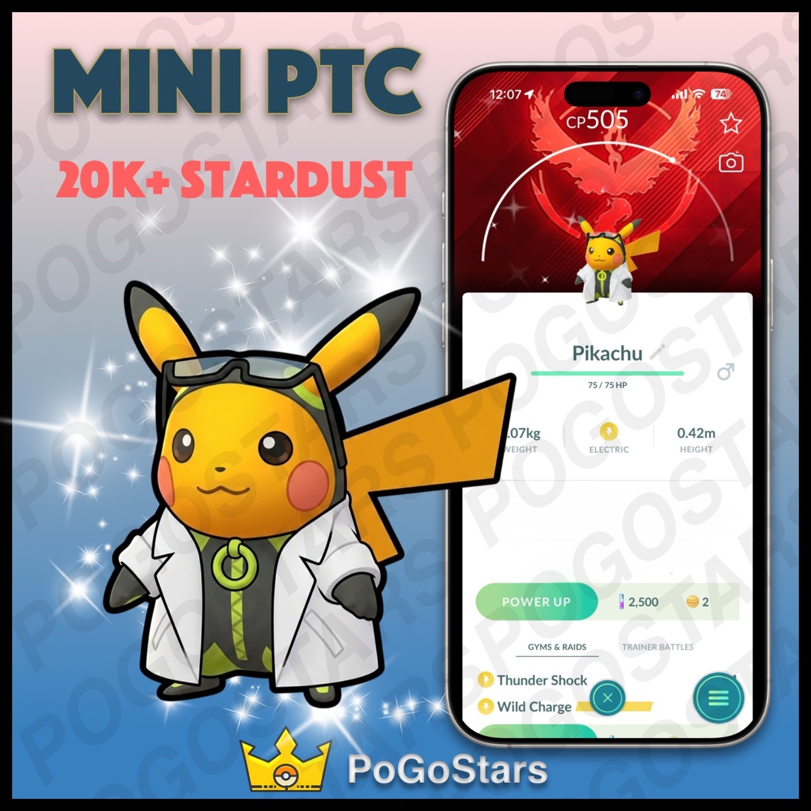 Pokémon PTC Go – Shiny Professor Willow’s Assistant Pikachu✨Team Valor✨
