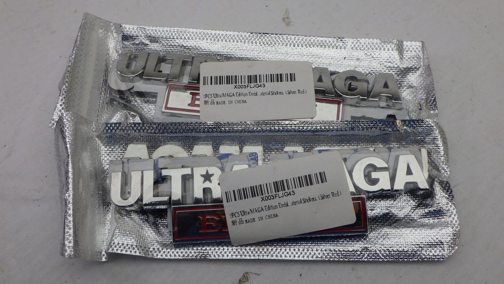 Lot of 4 Ultra MAGA Edition 3D Metal Car Emblems Badges Silver Red Trump