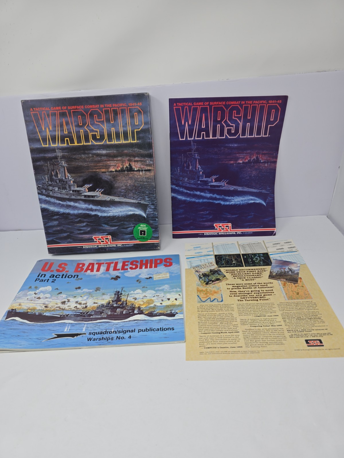 1986 Warship Strategic Simulations ATARI 48K Home Computers Box And Inserts Only