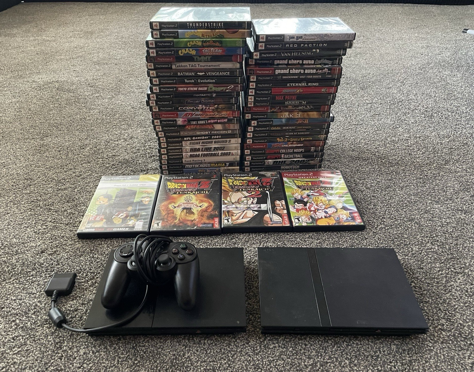 Two Sony PlayStation 2 PS2 Consoles, Memory Card & 47 Game Lot. See Description