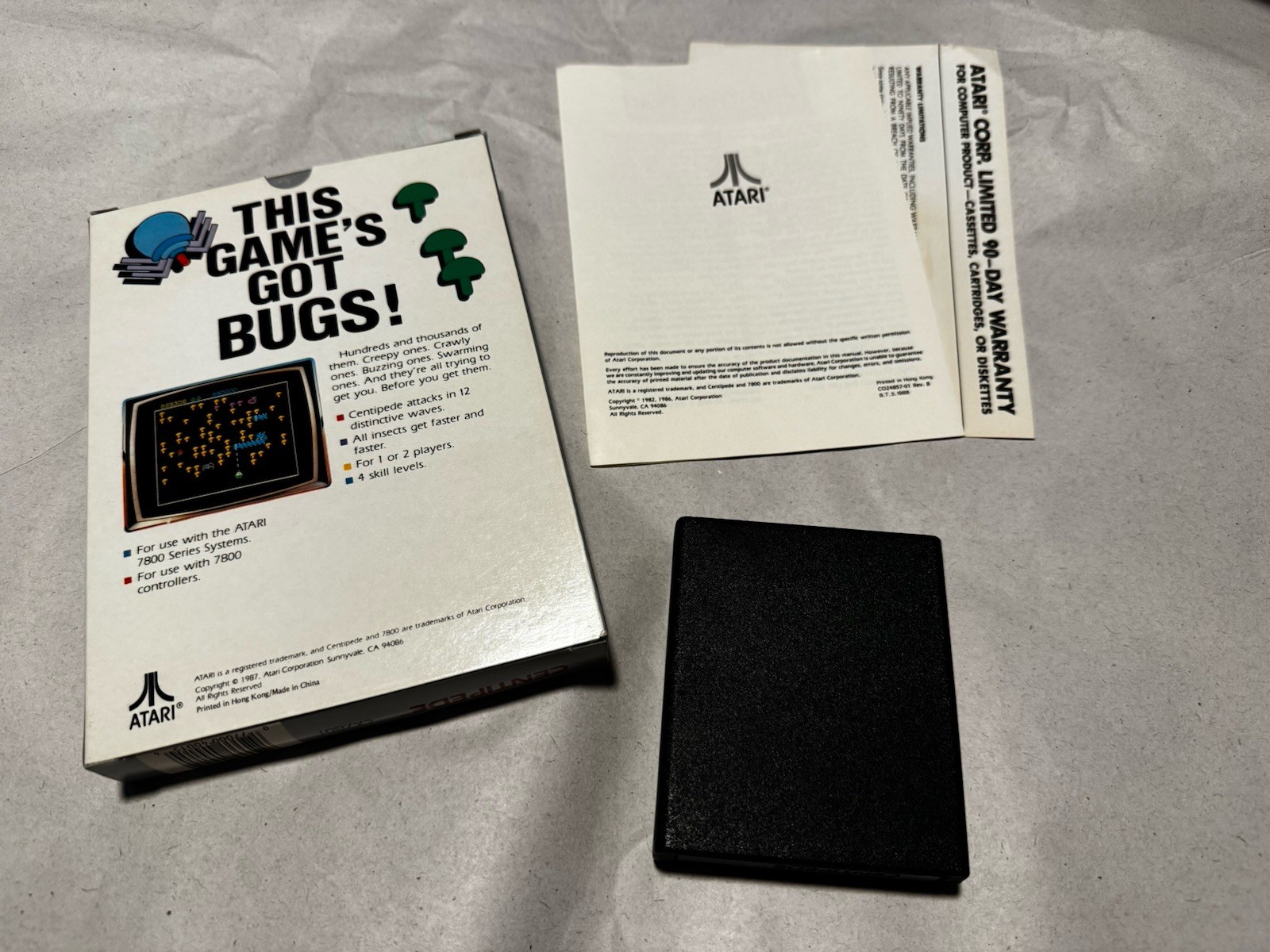 Centipede Atari 7800 Box Game and Manual 1987 – Tested – Warranty Card