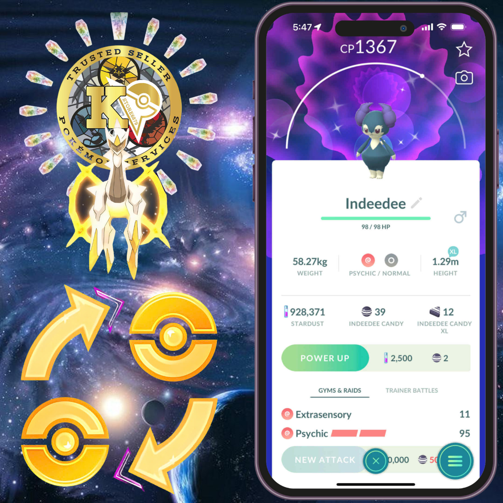 Pokémon PTC Go —✨Shiny Indeedee — 80k Stardusts —Digital Delivey♻️