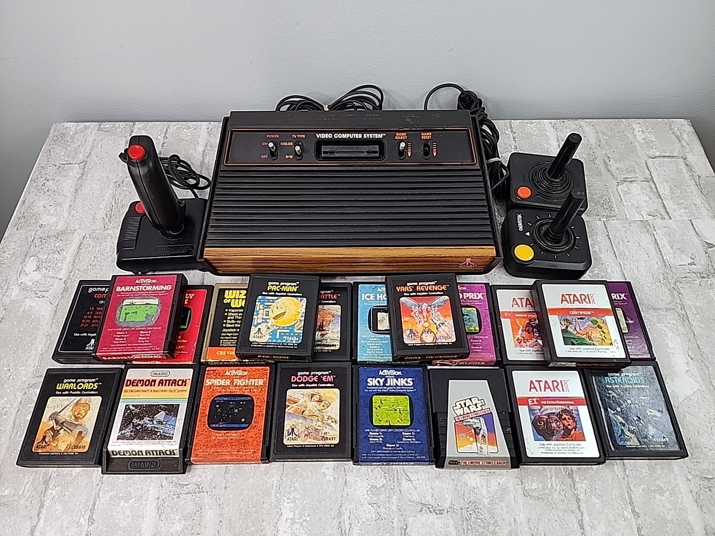 Atari CX-2600A Wood Grain Console 20 Games Controllers Bundle Vtg *Parts/Repair*