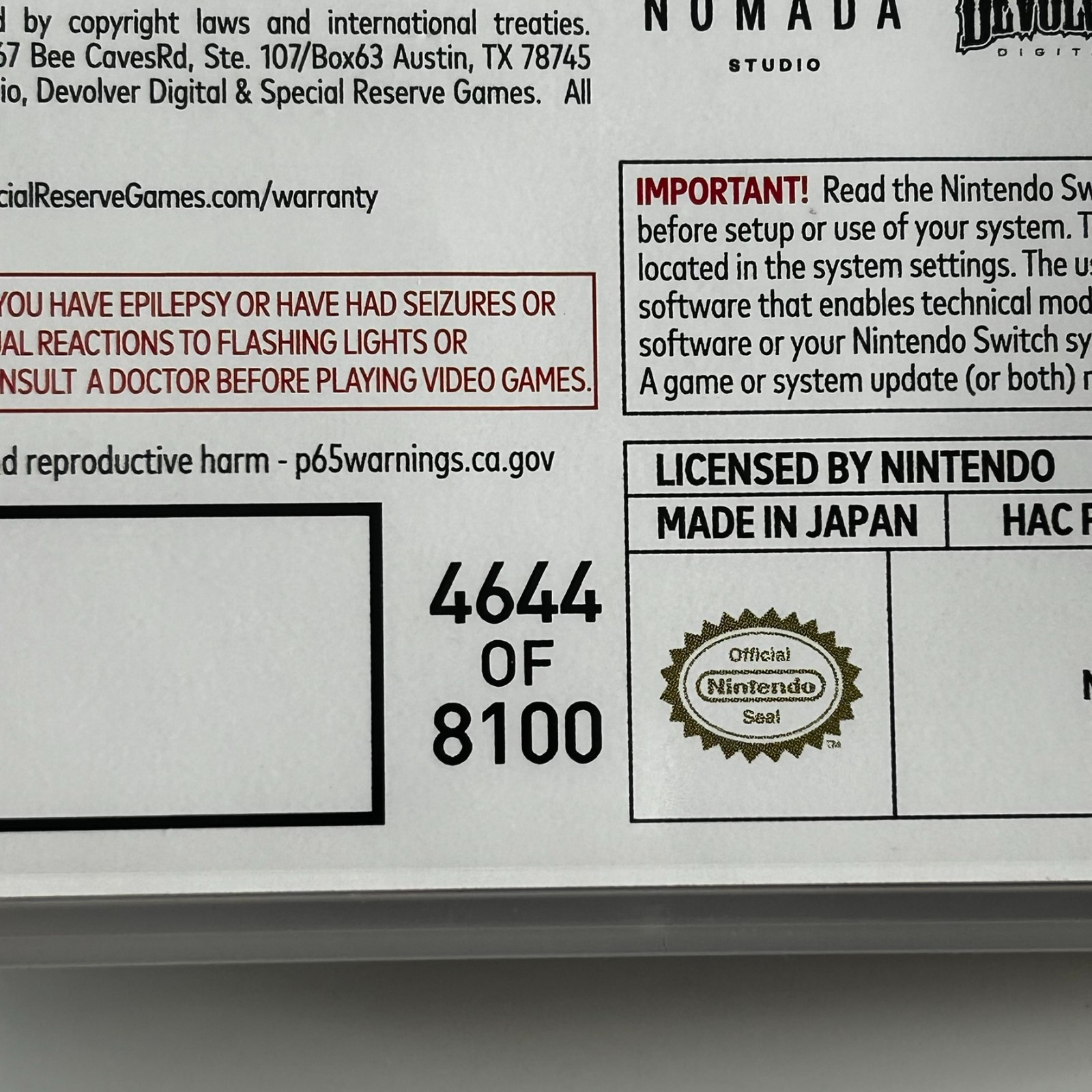 Gris 4644/8100 (Nintendo Switch, 2019 NTSC-U/C) Special Reserve Manual Included