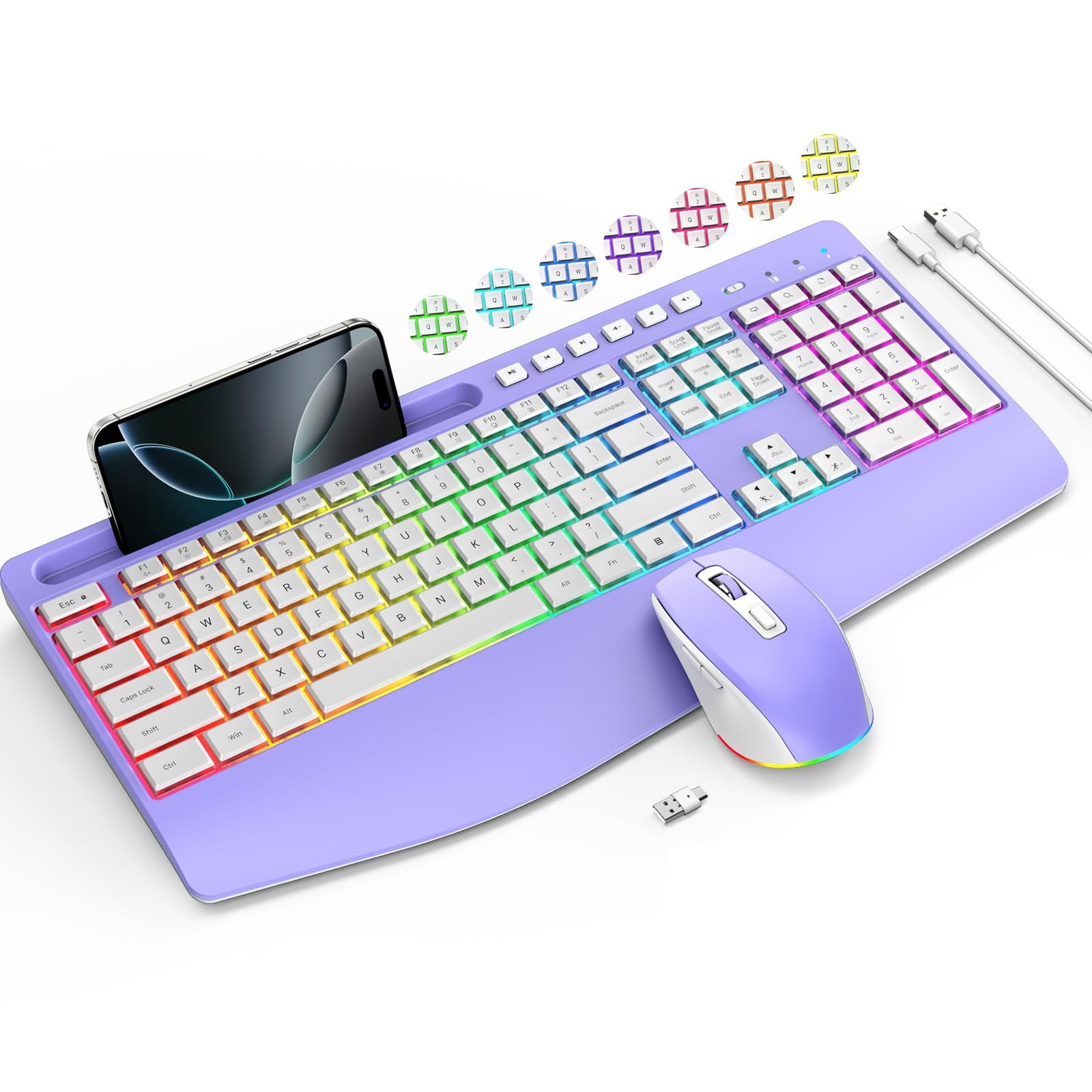 Wireless Keyboard and Mouse Combo- VEILZOR 2.4G Rechargeable Keyboard with Ph…