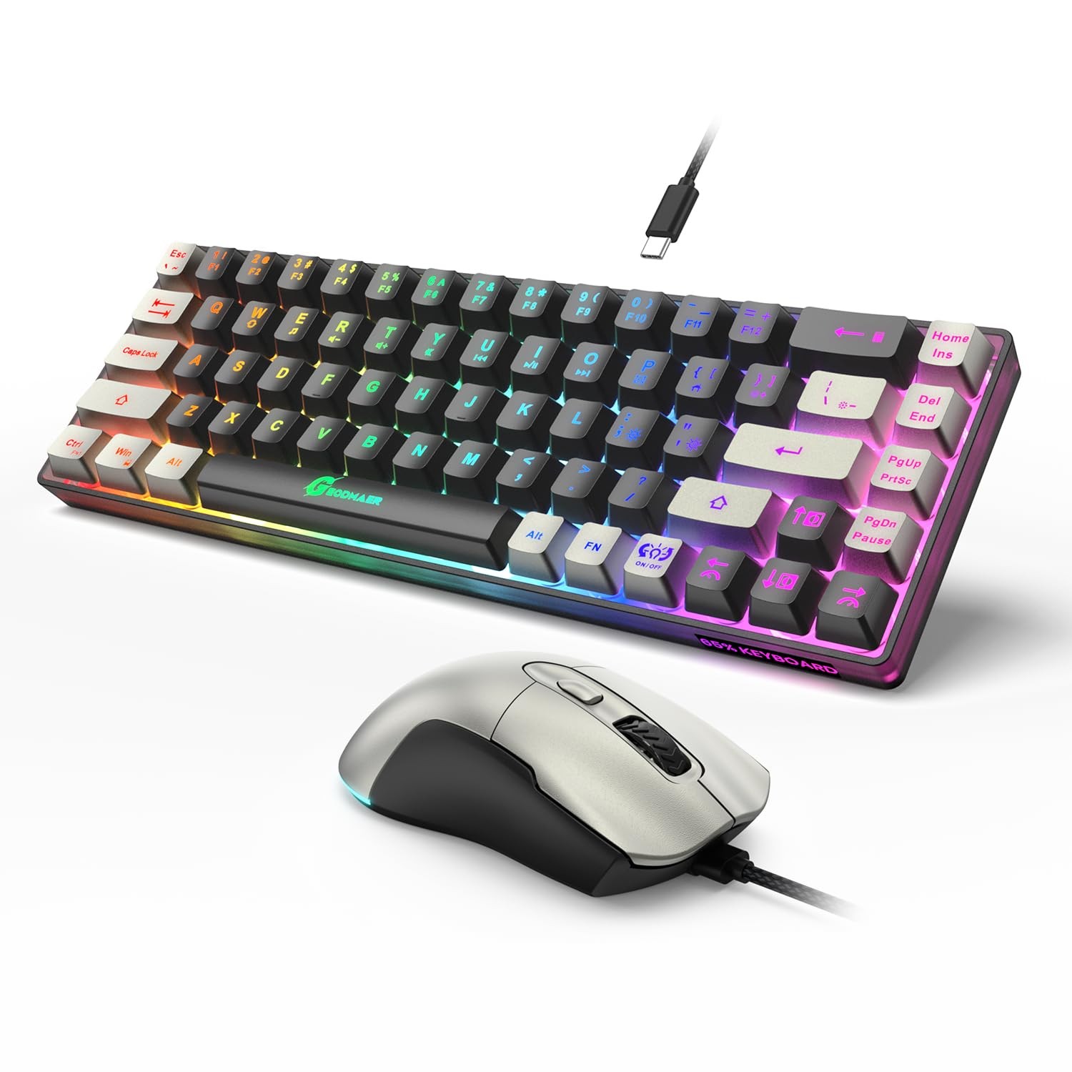 GEODMAER 65% Gaming Keyboard and Mouse Combo, Black Gray