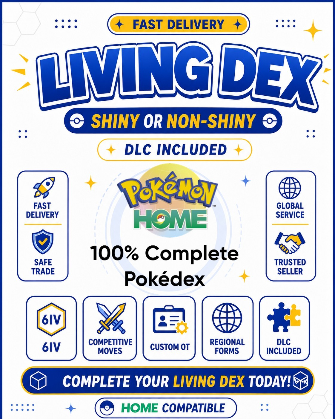 Pokemon HOME Ultimate living dex 100% | Shiny Non-Shiny | +3000 Pokemon