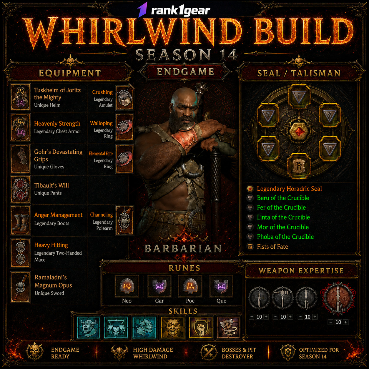 Diablo 4⚔️ Season 14⚔️ Whirlwind Barbarian Build Endgame⚔️ BEST BUILD ⚔️S+ TIER