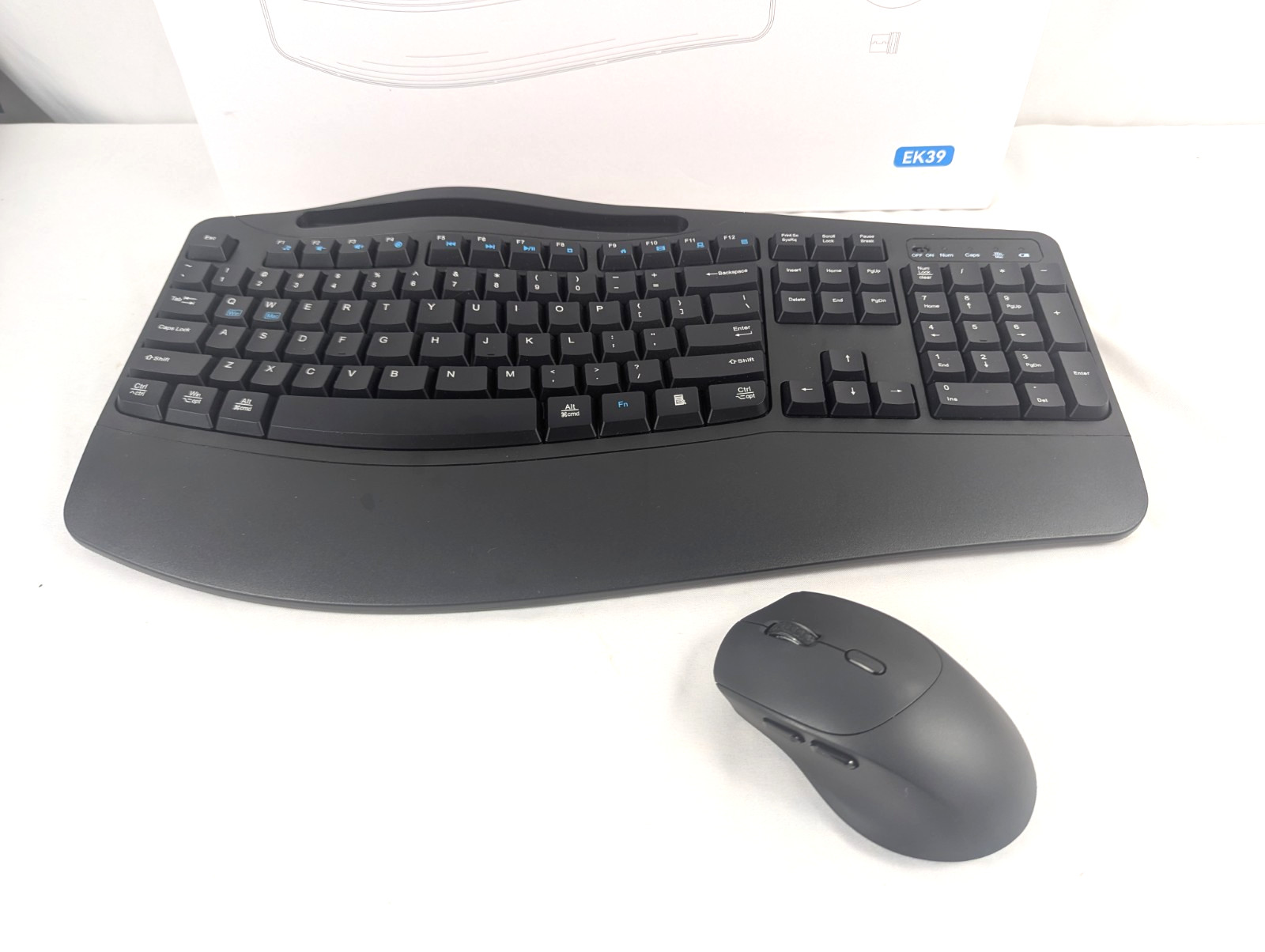 NEW Wireless Keyboard & Mouse Combo 2.4G Full Size Wave Keys Large Black EK39