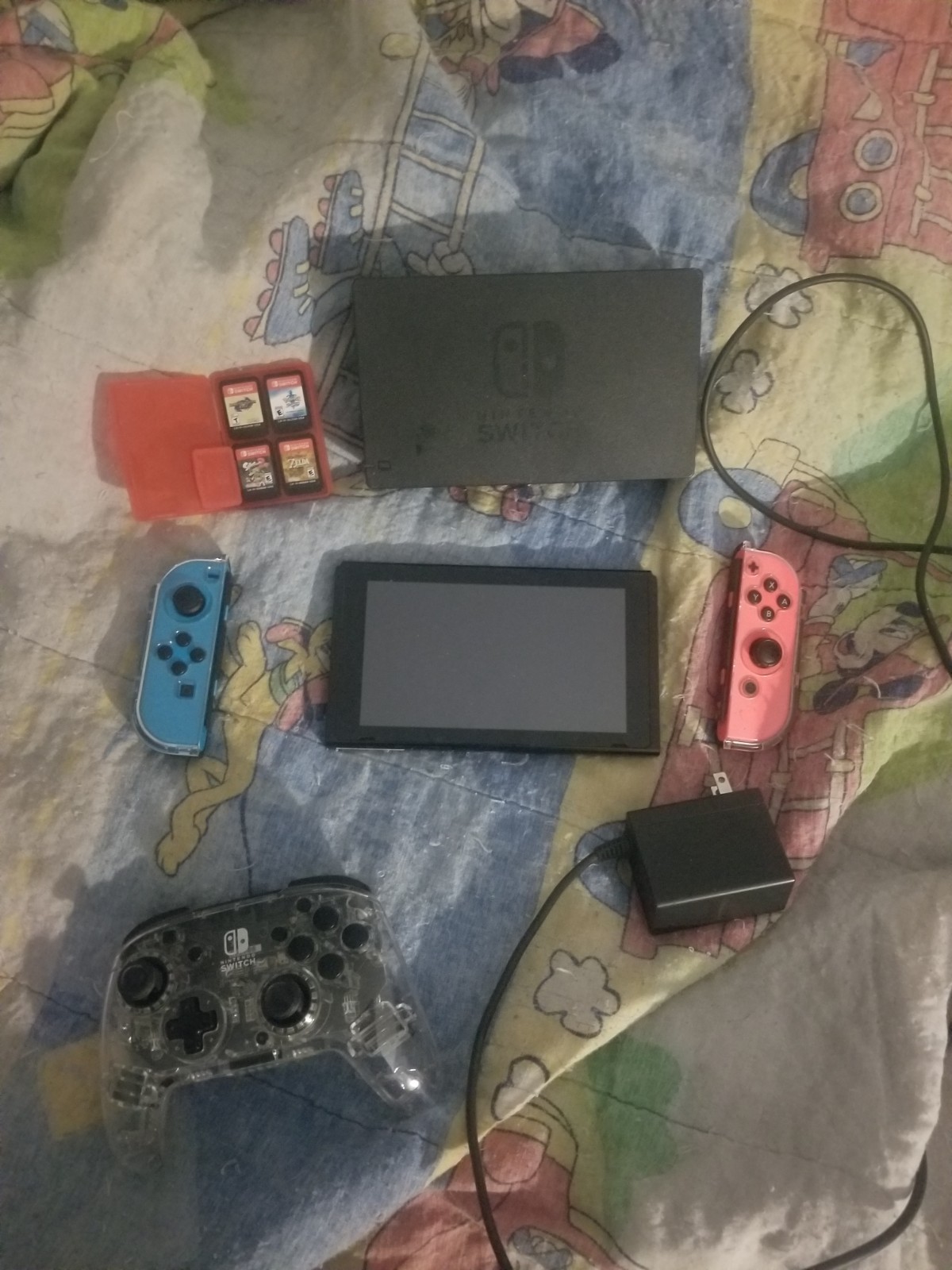 Nintendo Switch With Joycons And Grip/ Dock/ Controller And 4 Games