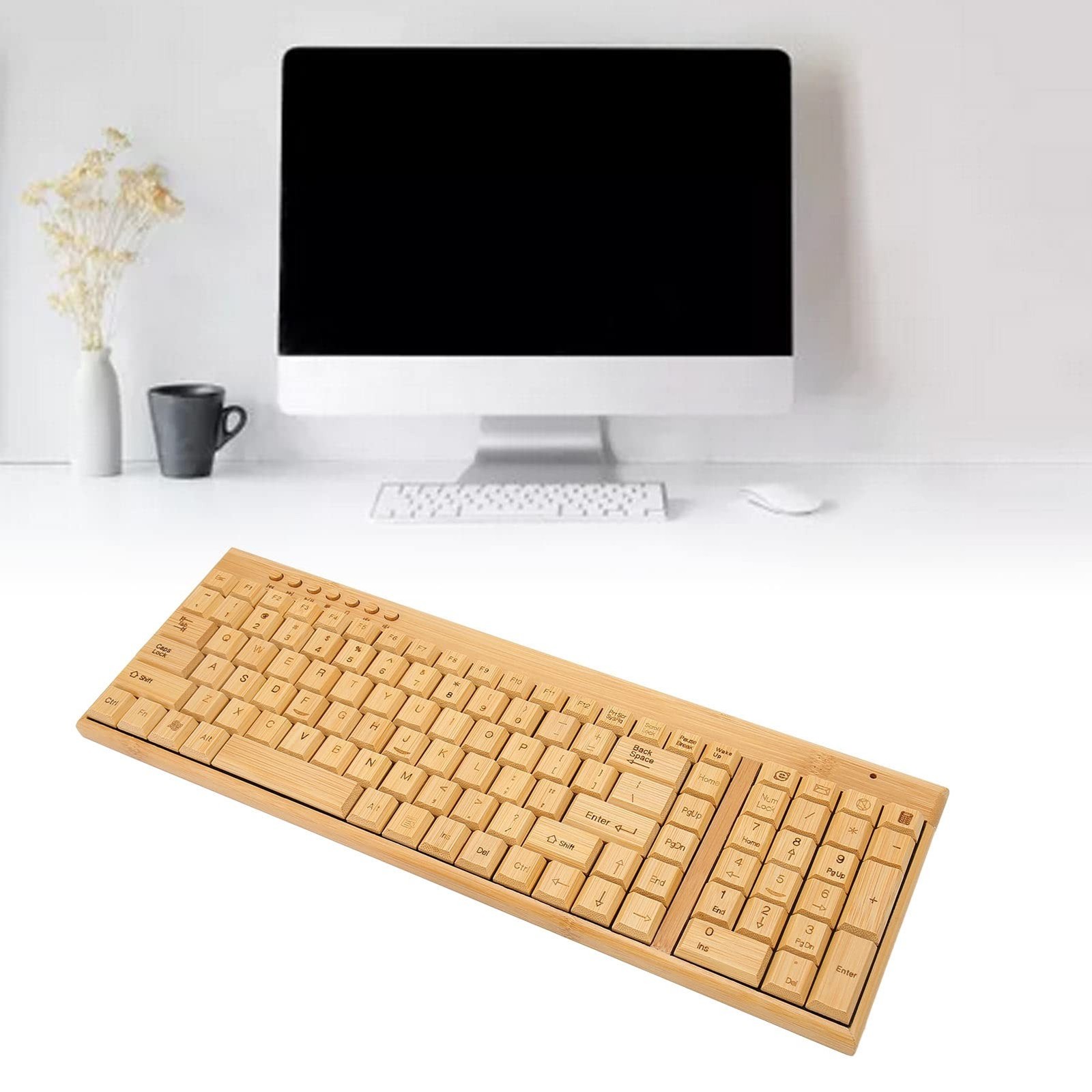 PenRux Keyboard and Mouse, Bamboo Wood Full Sized Keyboard, Unique Compact Mo…