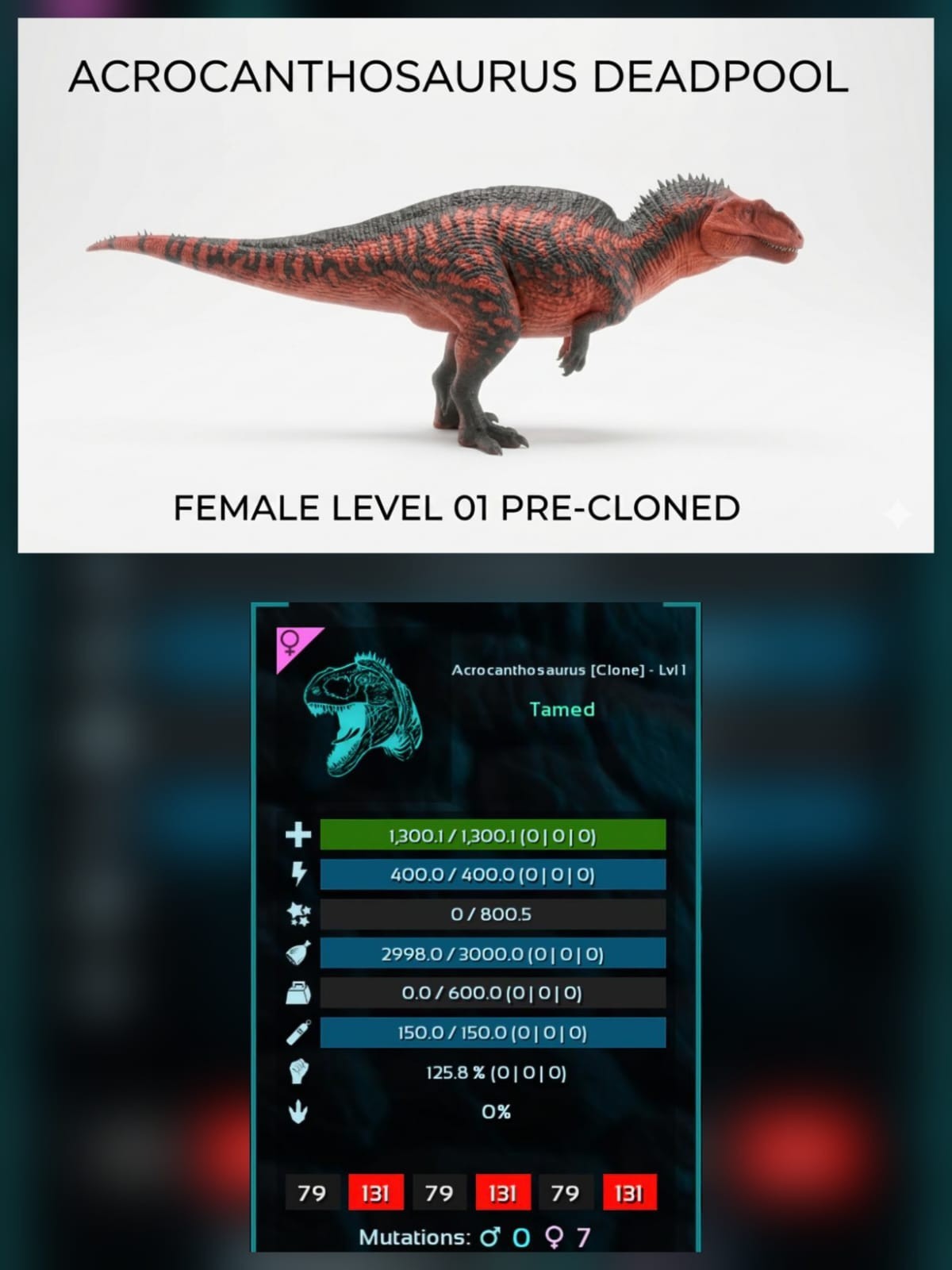 Acrocanthosaurus Females Level 01 – PRE-CLONED – Ark Ascended PVE Official Xplay