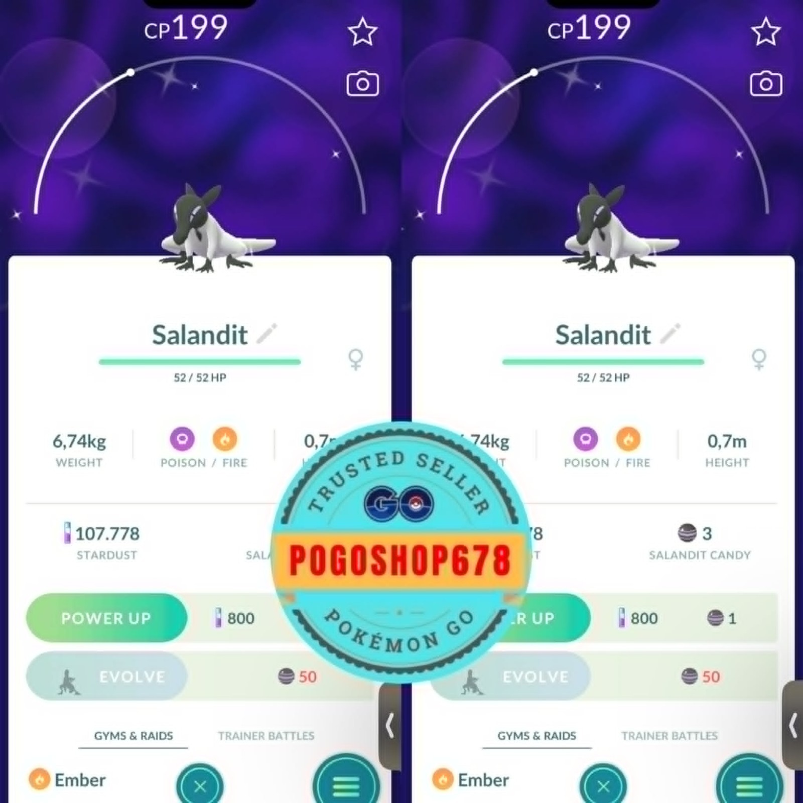 Pokémon PTC Go – Shiny Salandit Female ✨ Mini or Trade