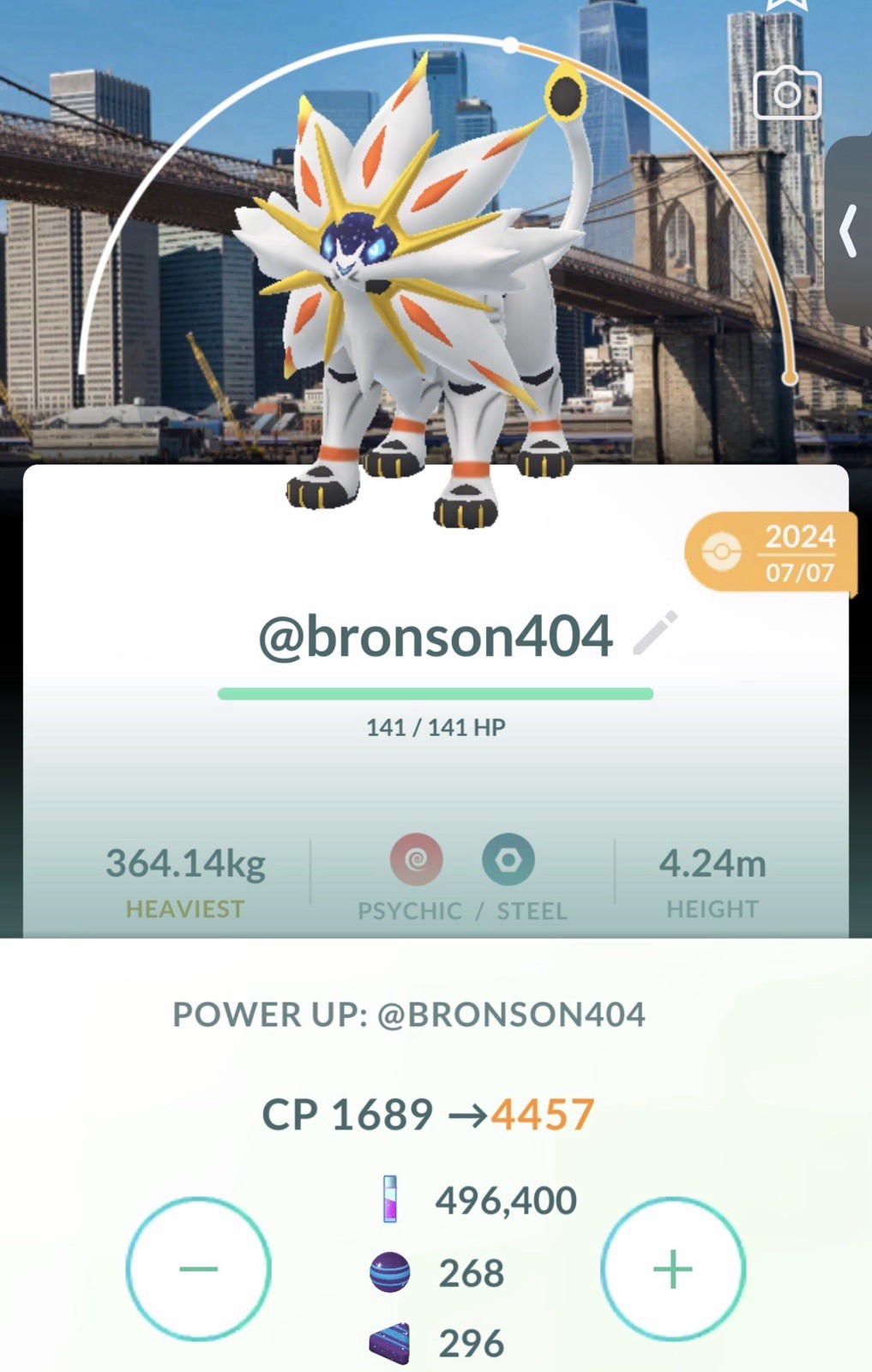 Pokemon Solgaleo N-Y-C 2024 Lv50 TR—ADE G0