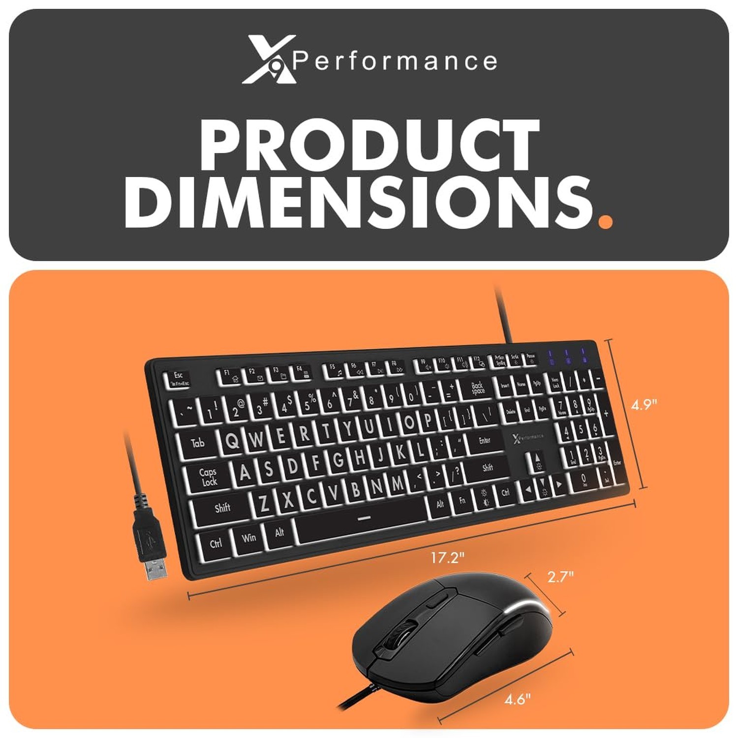 X9 Wired Keyboard and Mouse Combo – Large Print Backlit Keyboard and Mouse fo…