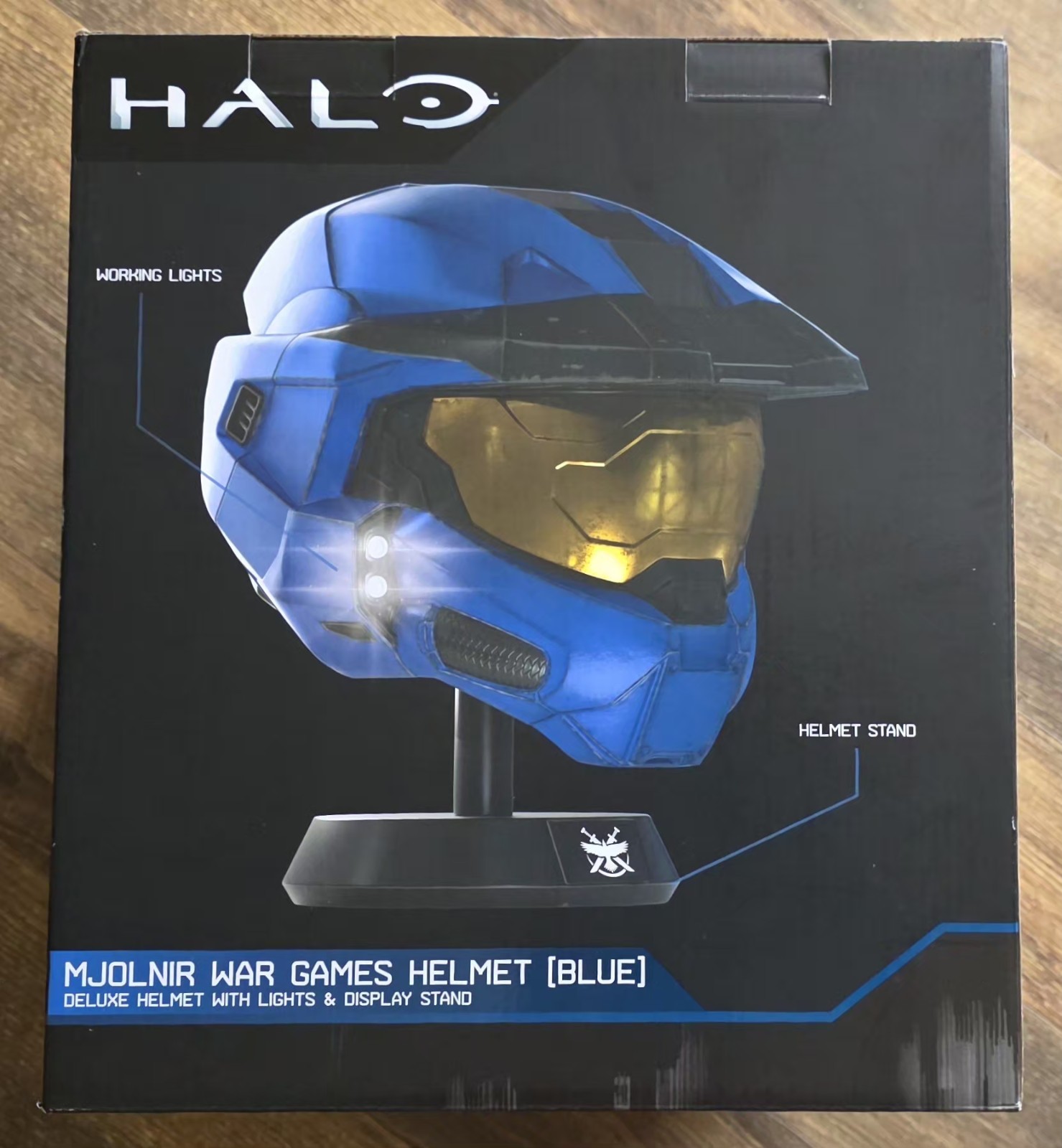 Mjolnir War Games Helmet (Blue) Deluxe Helmet With Lights & Display Stand