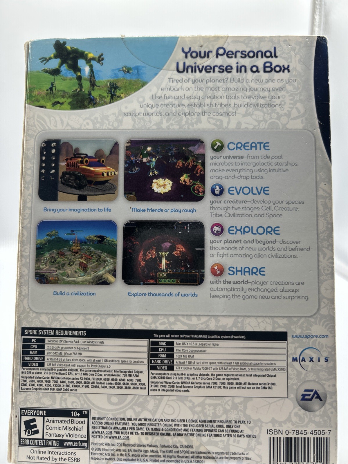 Spore: Galactic Edition (Windows/Mac, 2008)Box PC E 10+ Complete From SIMS Mint