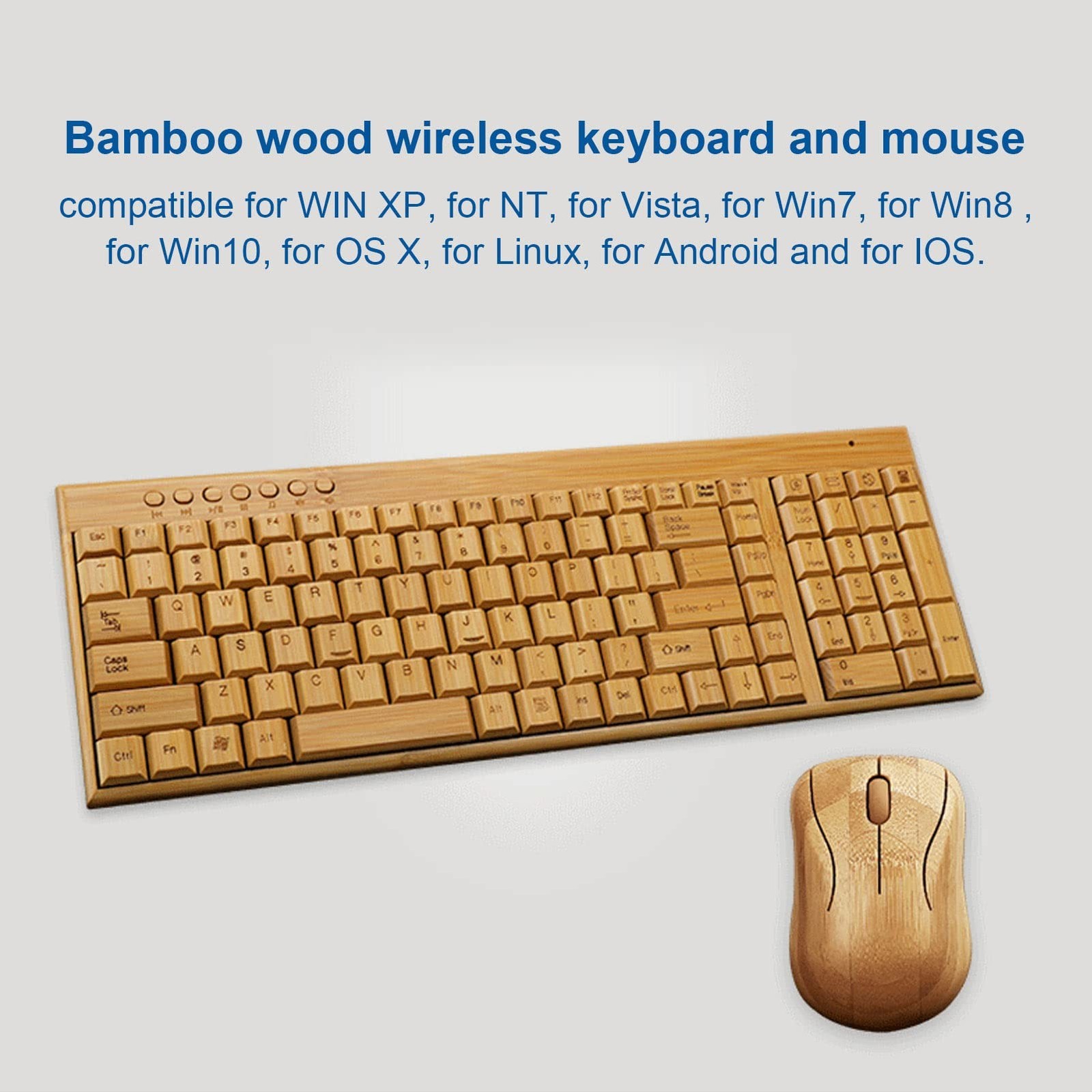 PenRux Keyboard and Mouse, Bamboo Wood Full Sized Keyboard, Unique Compact Mo…